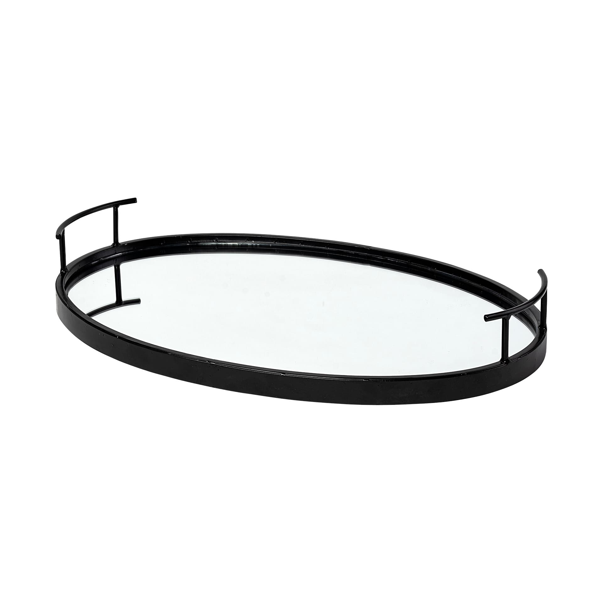 Ansel 20L x 14W Black Metal Mirrored Bottom Oval Serving Tray — product photograph