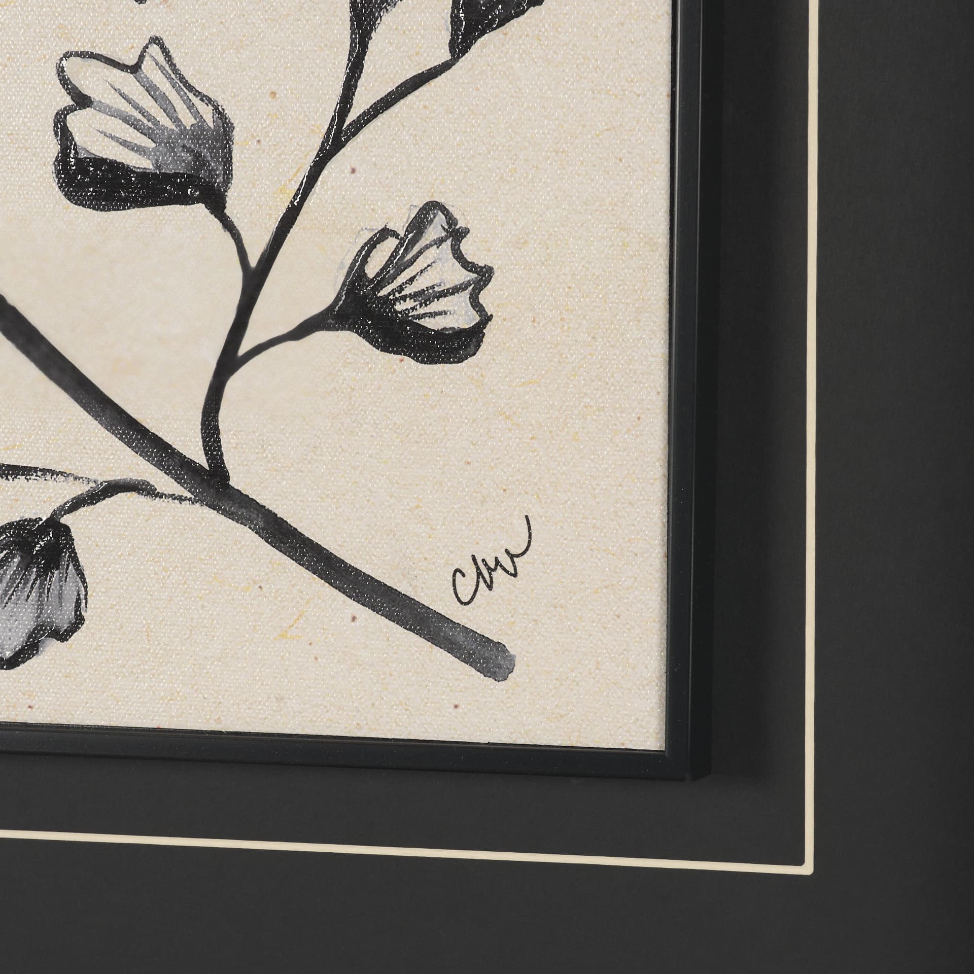 Fan Leaves by Cristina Bartl Villa Hand-Embellished Textured Framed Artwork Matted under Glass — product photograph
