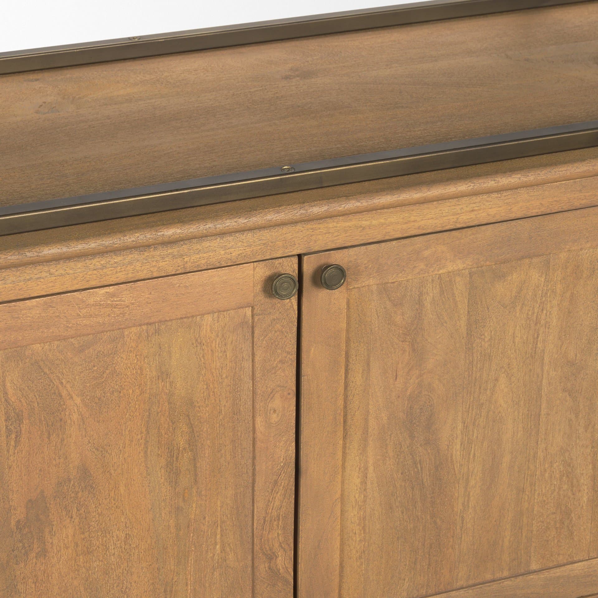 Baron 4-Door Light Brown Wood w/ Gunmetal Open Shelving Unit — product photograph