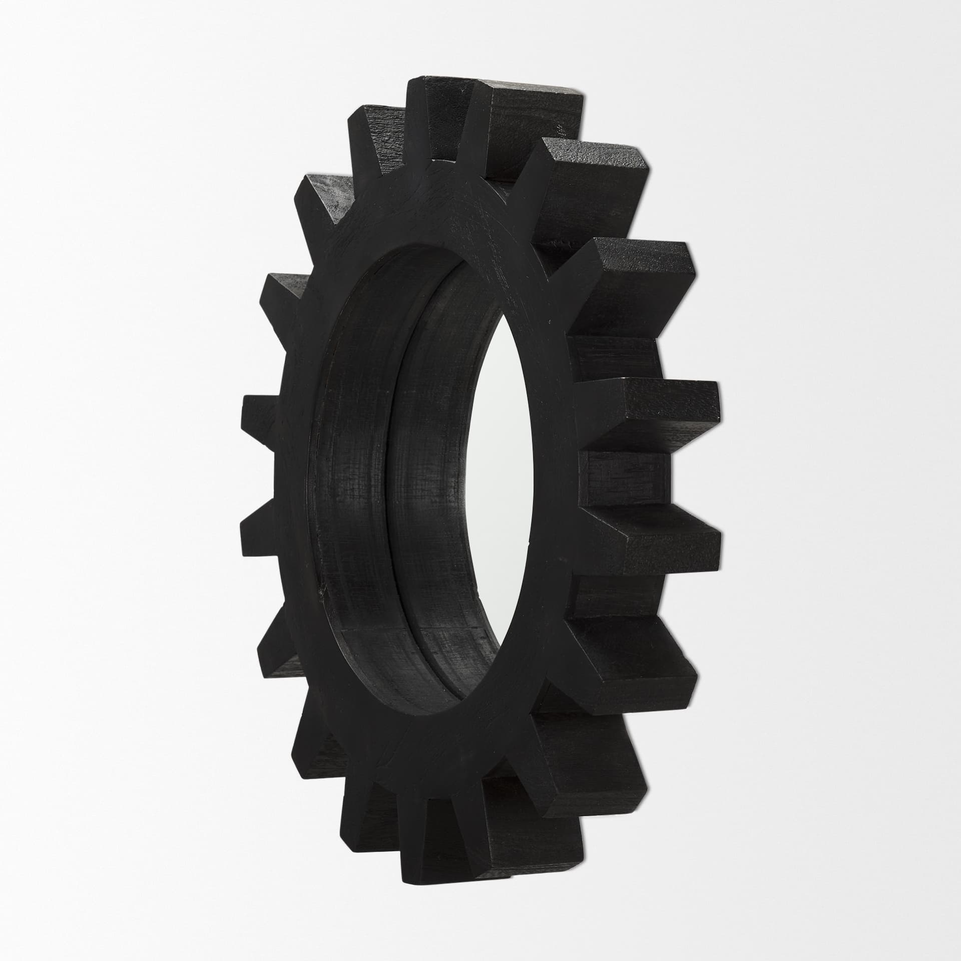 Sundance Cog 17" Round Black Wood Frame Mirror — product photograph