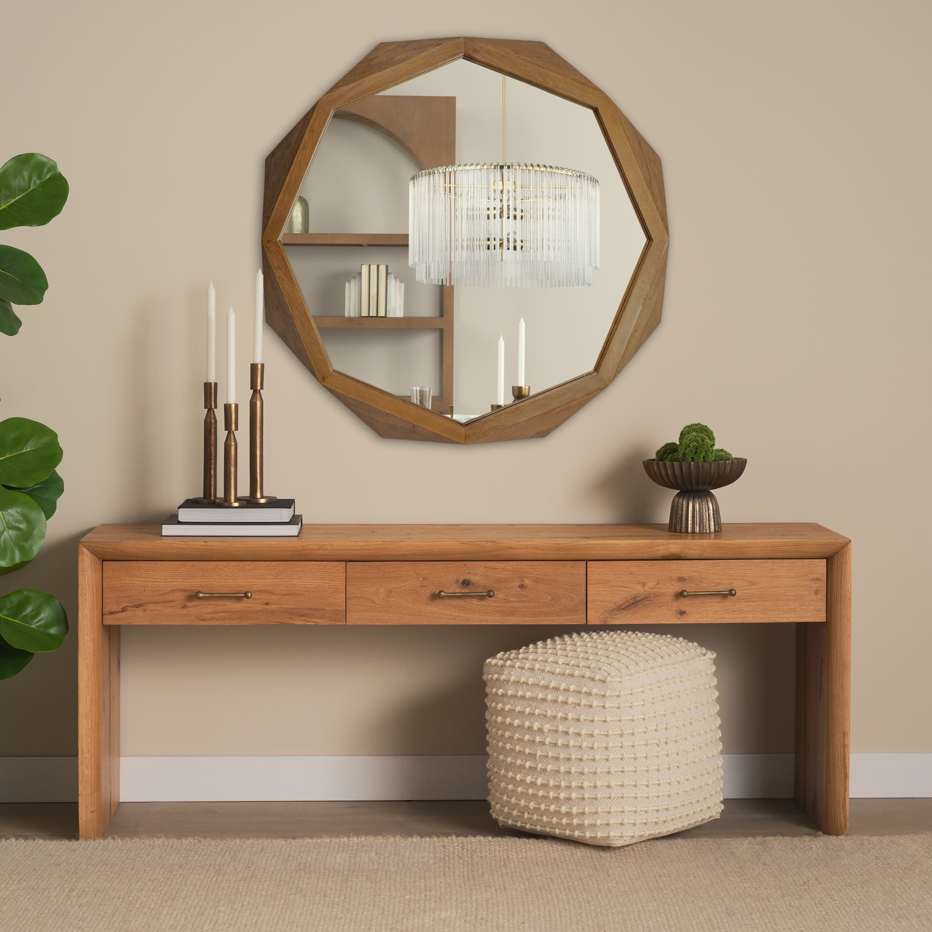 Aramis II 41L x 41H Octagon Brown Wood Frame Wall Mirror — product photograph