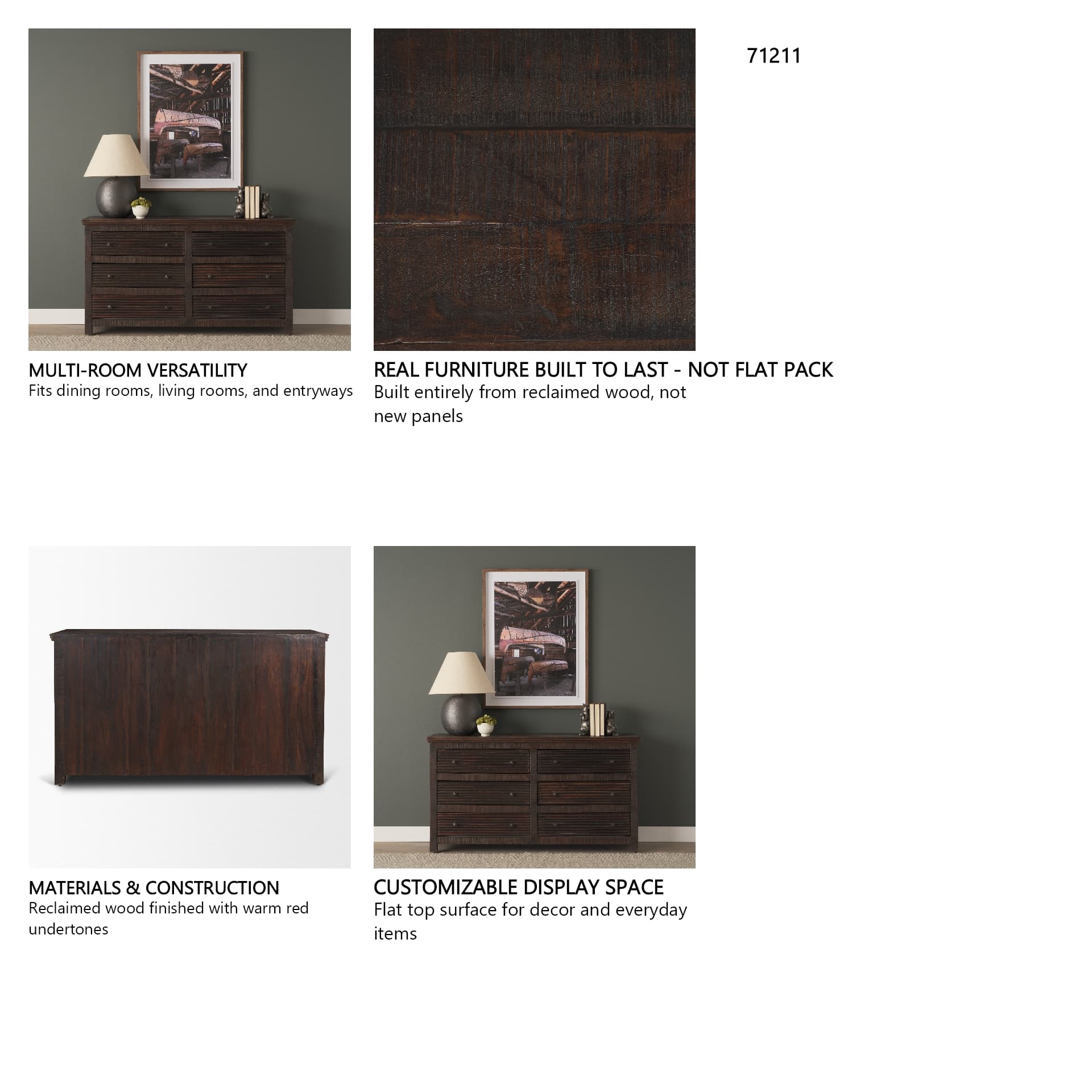 Rhett Reclaimed Wood 6 Drawer Cabinet — in a styled room