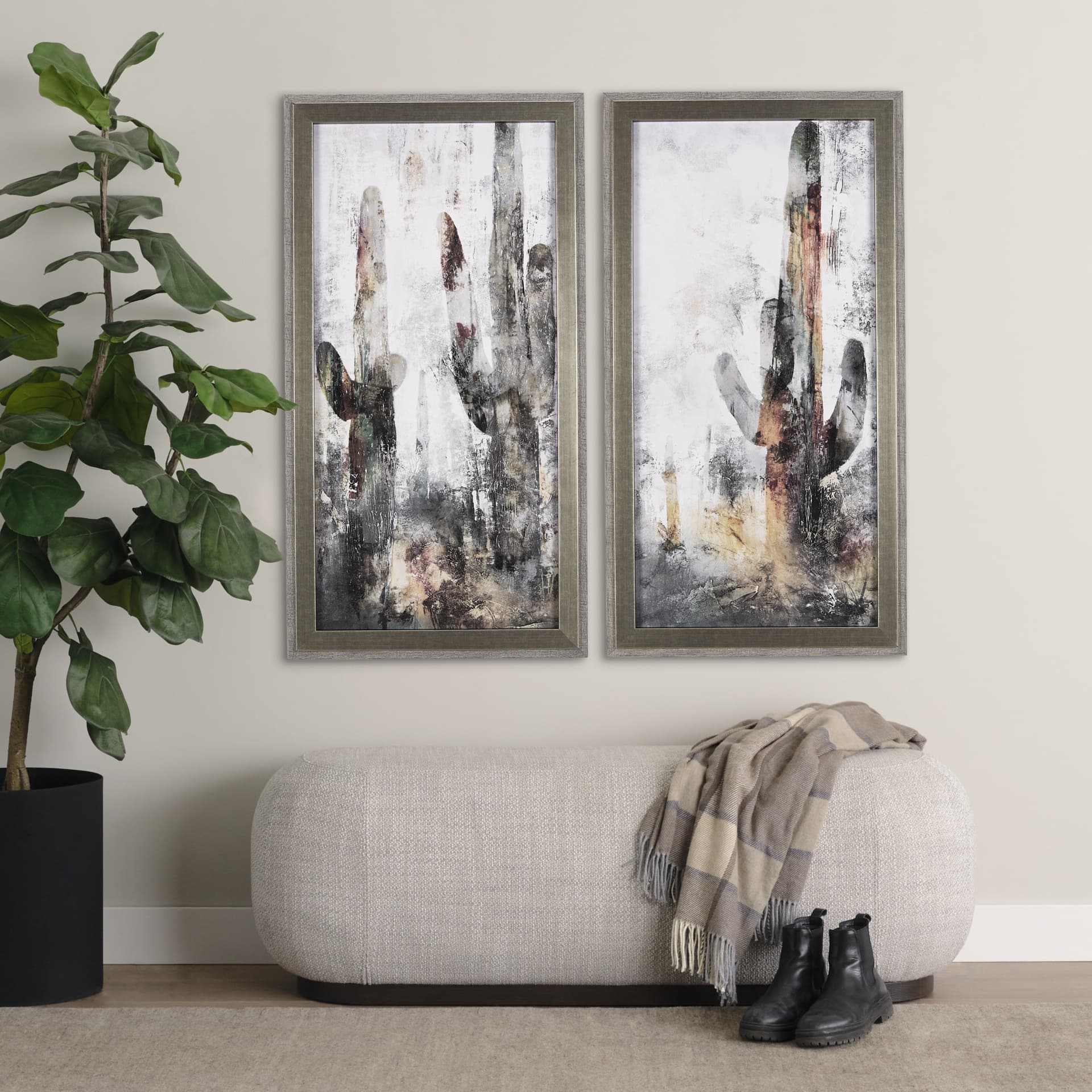 Saguaro Forest 32 by Scott Brems a Hand Embellished Textured Framed Art Print — in a styled room