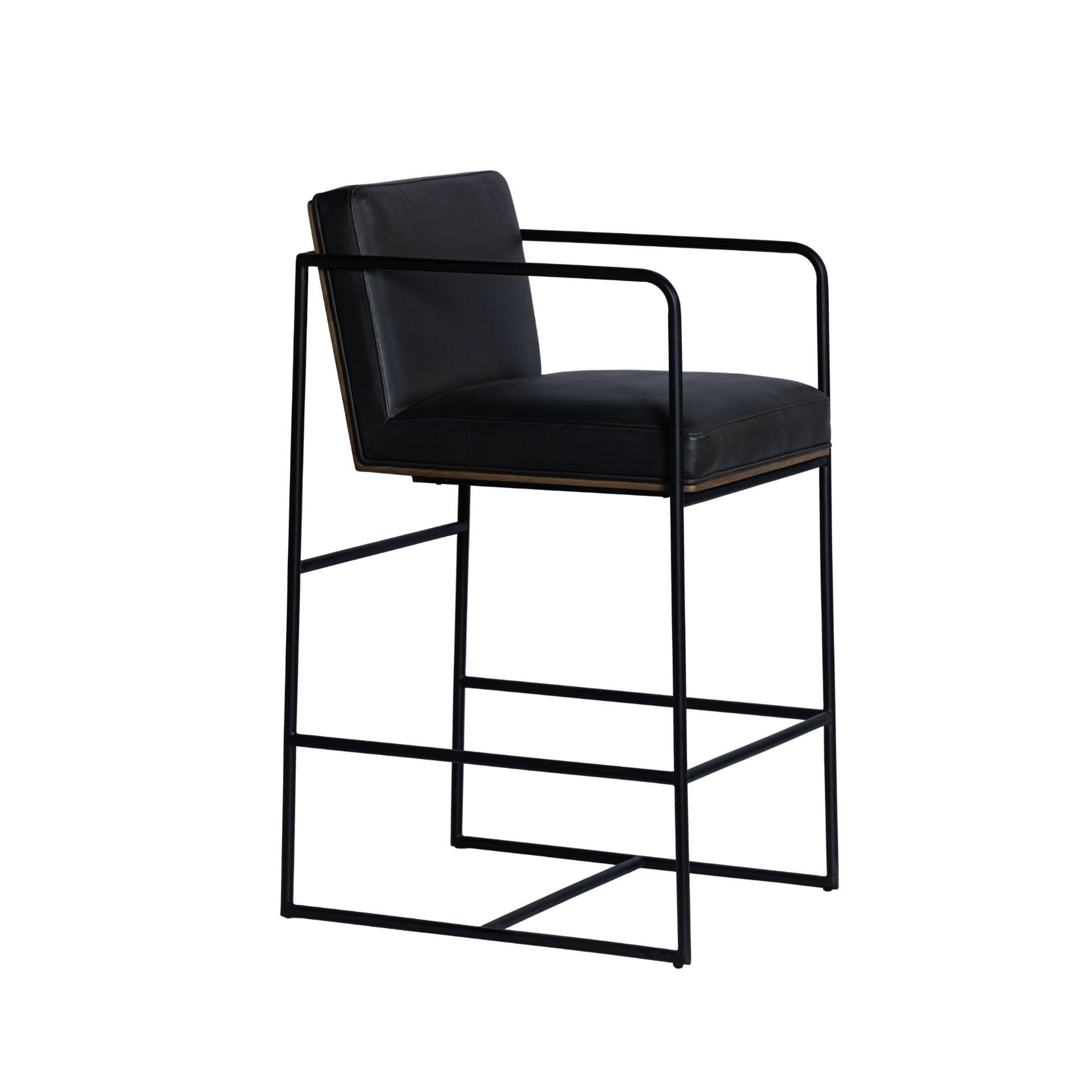Stamford Backless 36in Seat Counter Stool | Black Leather w/ Metal — product photograph