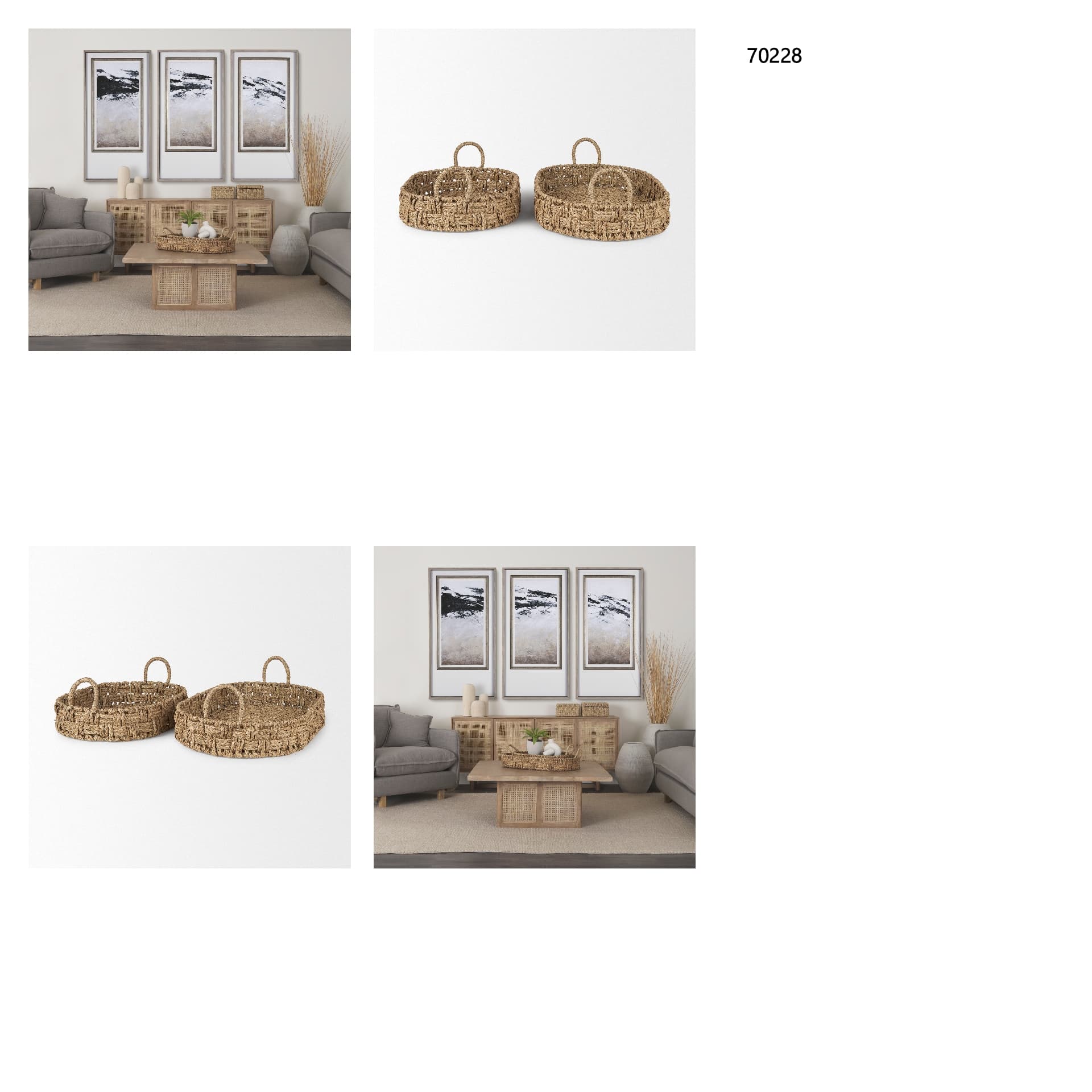 Haini Set of 2 Large Basketweave Seagrass Trays w/ Loop Handles — in a styled room