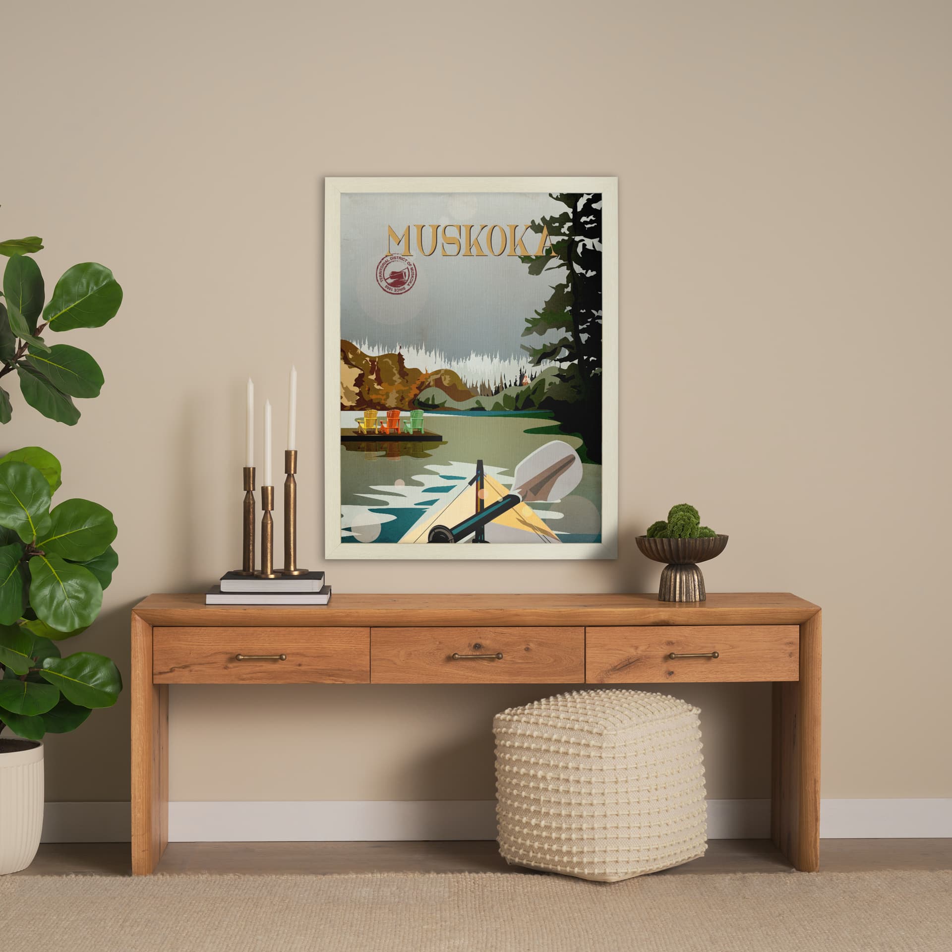 Muskoka Go Canada (L) by Mercana Studio a Hand Embellished Decograph Framed Art Print — in a styled room