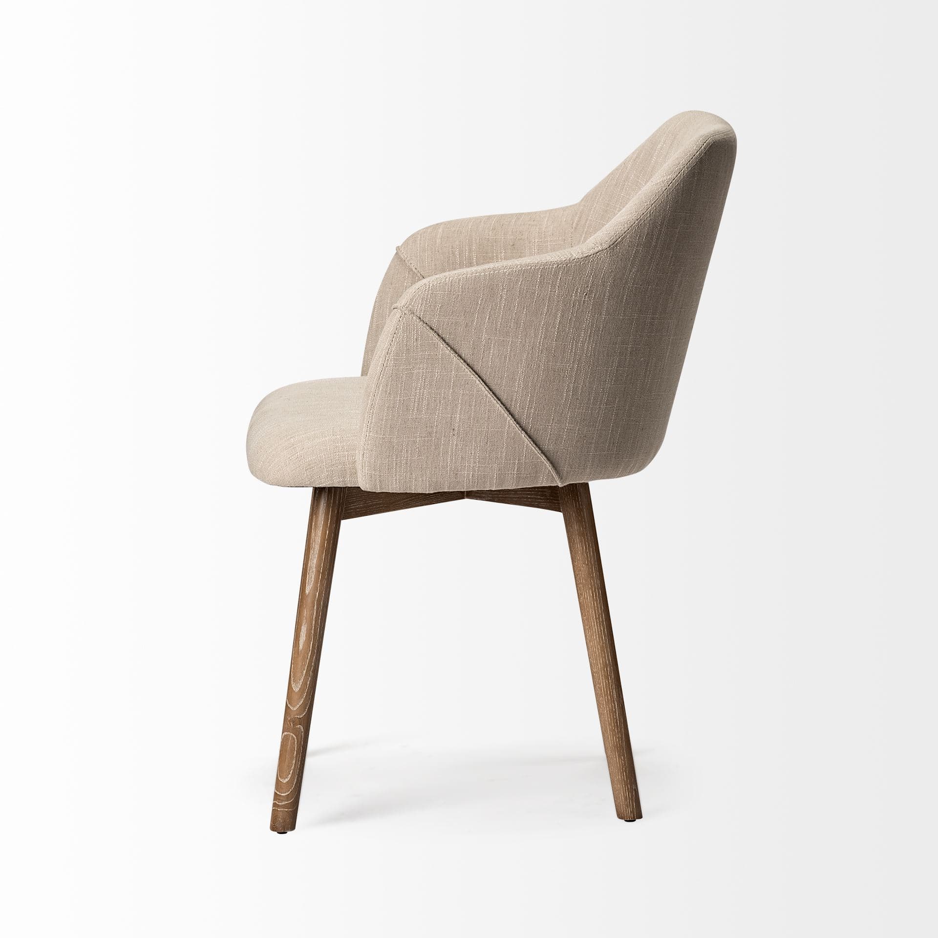 Ronald Curved Back Dining Side Chair | Cream Fabric w/ Brown Wood — product photograph