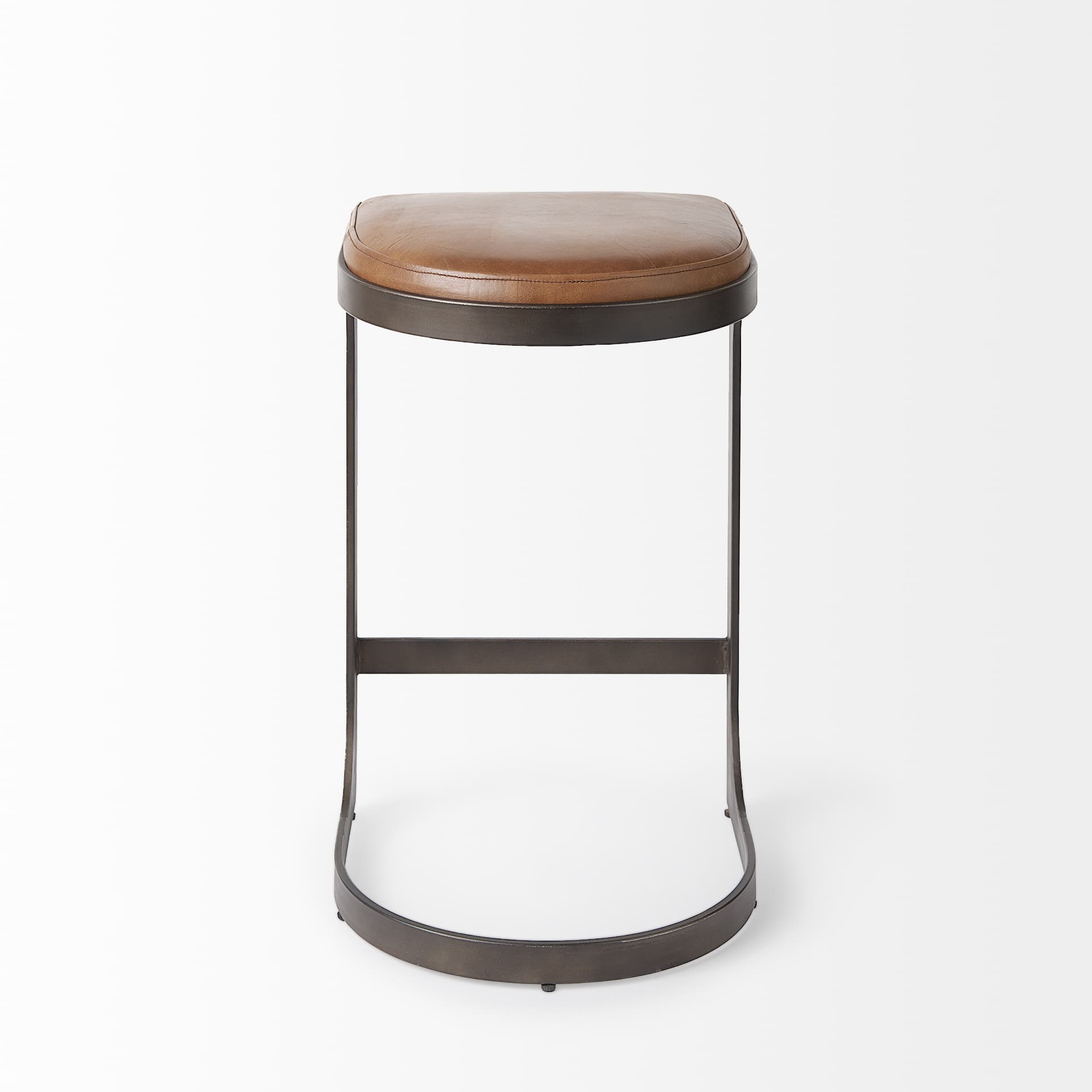 Tyson Backless 27.5in Seat Counter Stool | Brown Leather w/ Metal — product photograph