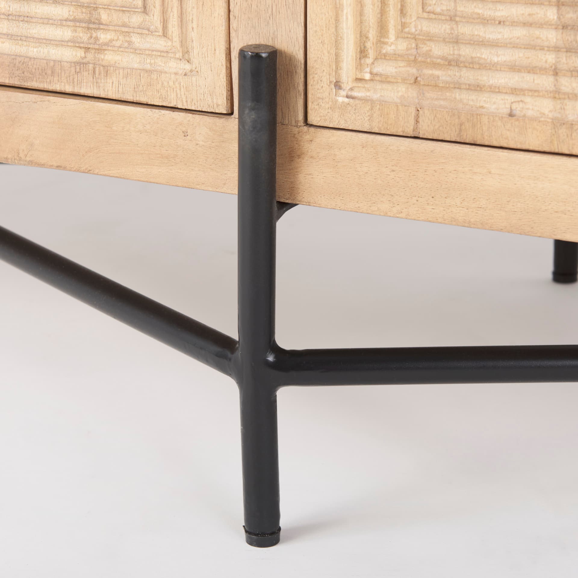 Cairo 78x19 Brown Solid Wood Black Metal Base 4 Door Cabinet Sideboard — product photograph