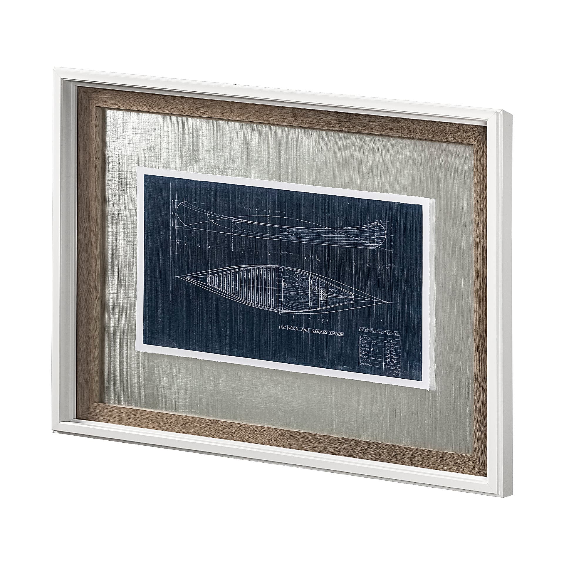 Canoe Blueprint by Dayna a Hand Embellished Textured Framed Art Print Matted under Glass — product photograph