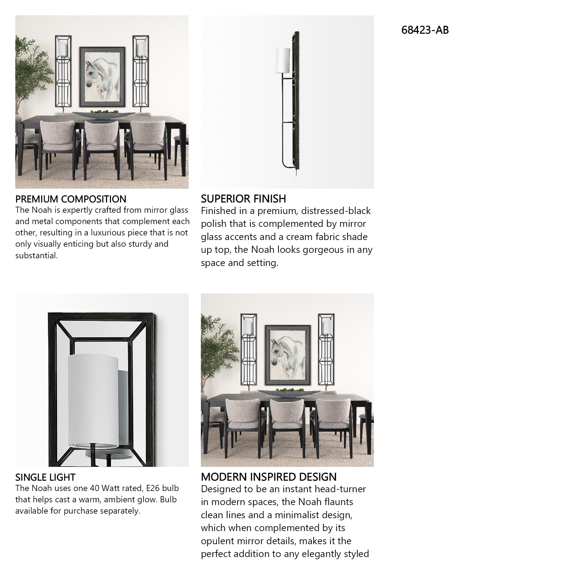 Noah 12.2x55 Black Metal w/White Fabric Shade Rectangular Wall Sconce — in a styled room