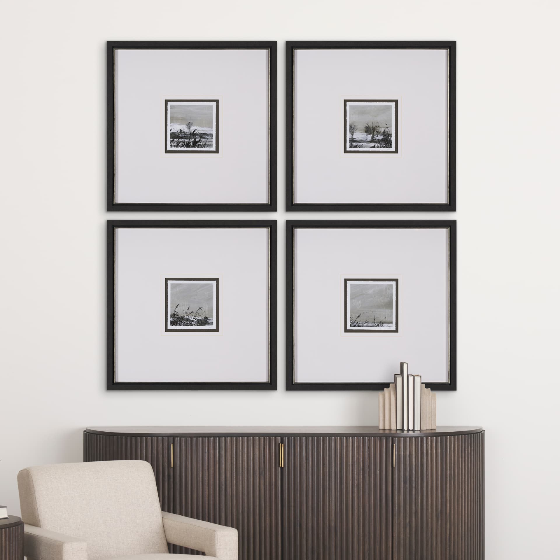 Winter Day V by Mercana Studio a Hand Embellished Textured Framed Art Print Matted under Glass — in a styled room