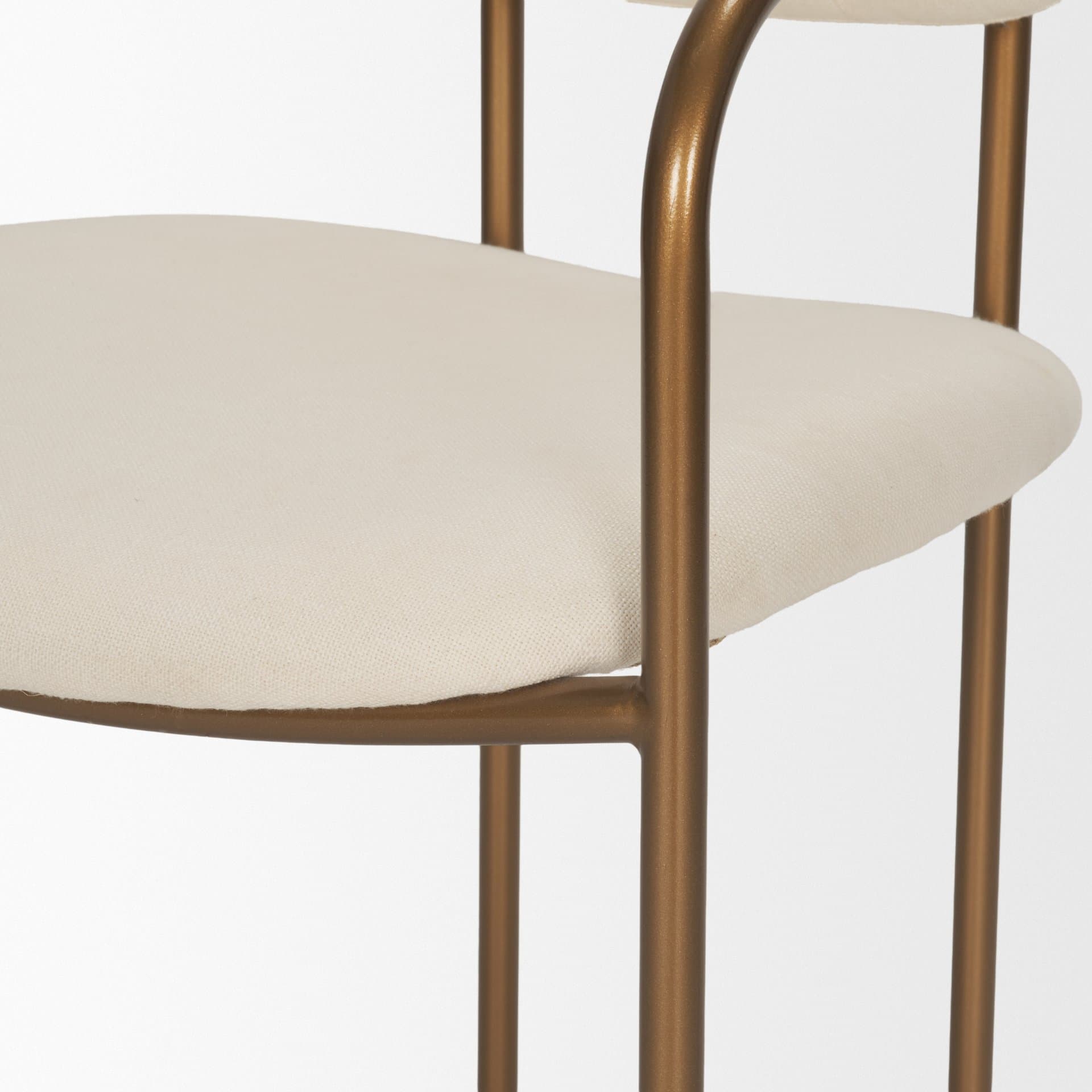 Parker Curved Back Dining Arm Chair | Cream Fabric w/ Gold Metal — product photograph