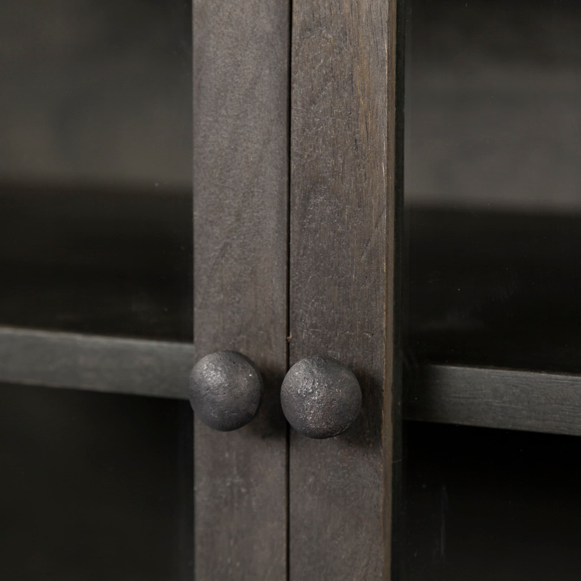 Arelius 70L x 18.75W x 32H Black-Brown Wood, Black Metal Base w/ 4 Glass Cabinet Doors Sideboard — product photograph