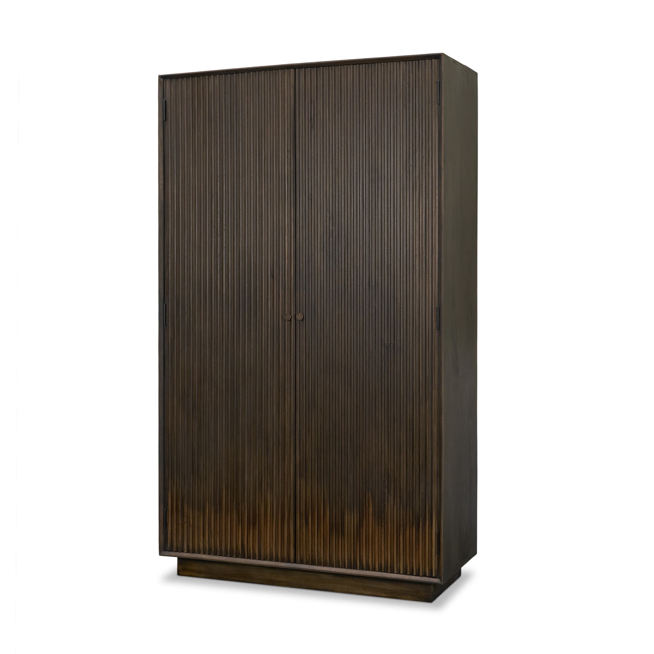 Cinder Distressed Dark Brown Wood Reeded 2-Door Closed Tall Cabinet — product photograph
