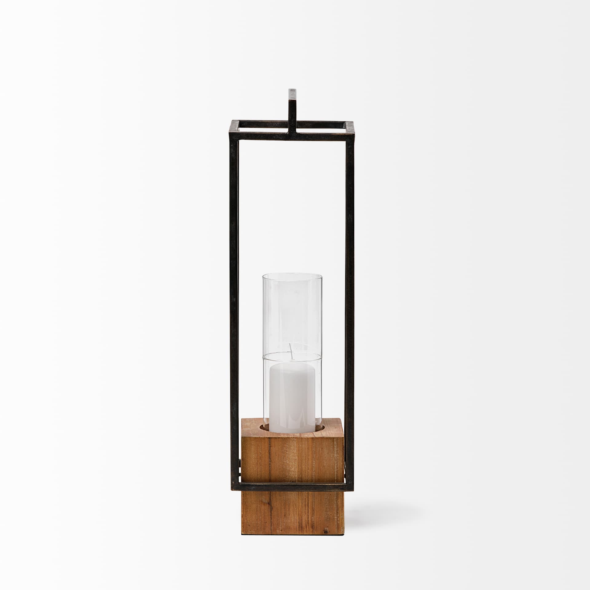 Orionis Large Wood w/ Black Metal Lantern Candle Holder — product photograph