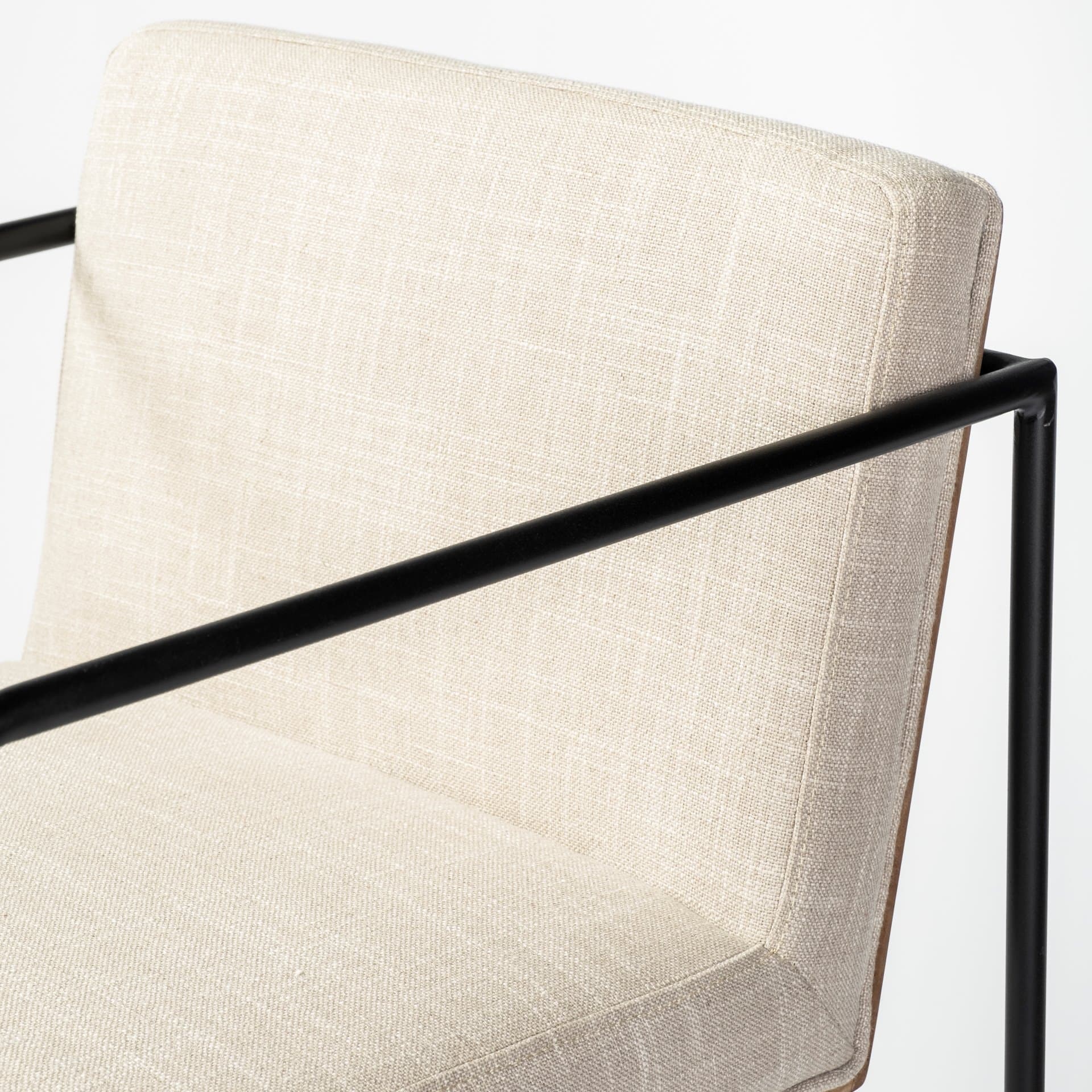 Stamford Backless 40in Seat Bar Stool | Beige Fabric w/ Black Metal — product photograph