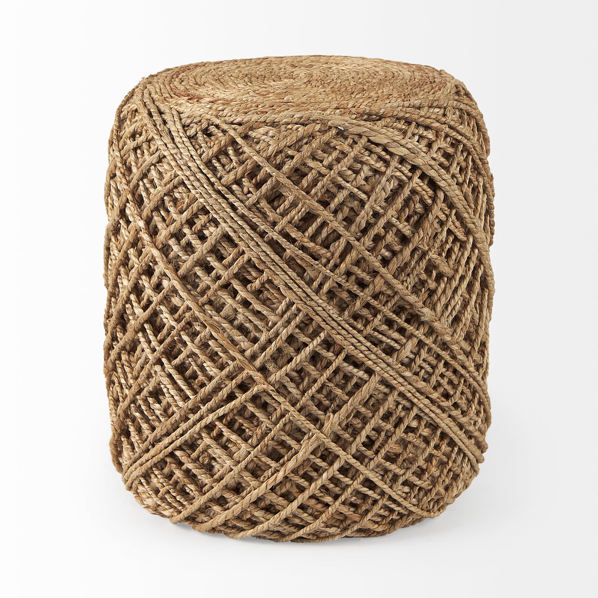 Allium Brown Handwoven Wool Cylindrical Pouf — product photograph