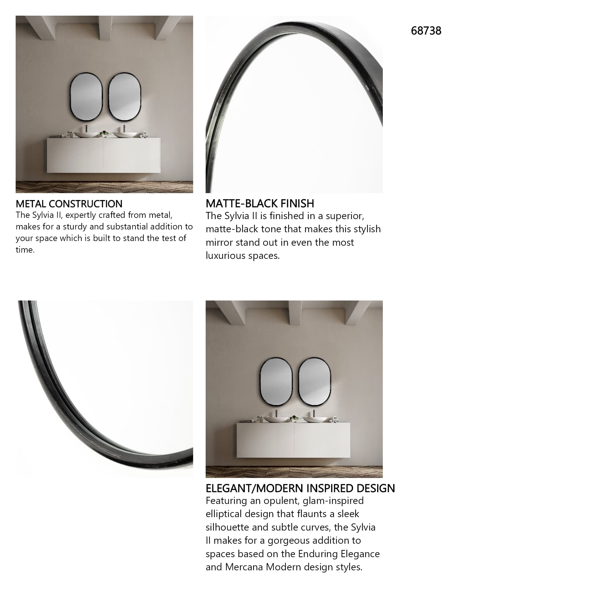 Sylvia II 24"x35" Oval Black Metal Frame Mirror — in a styled room