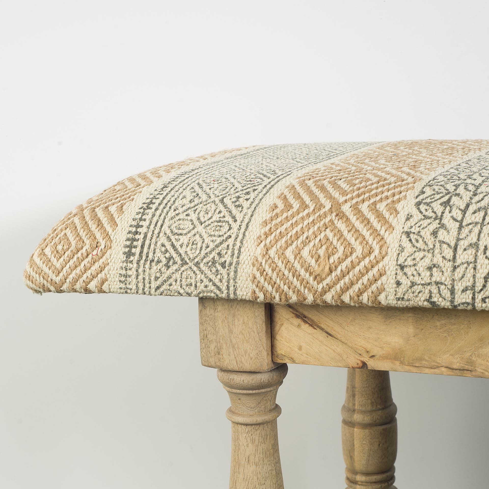 Greenfield II 59L x 14W Patterned Tan Upholstered Wood Frame Accent Bench — product photograph