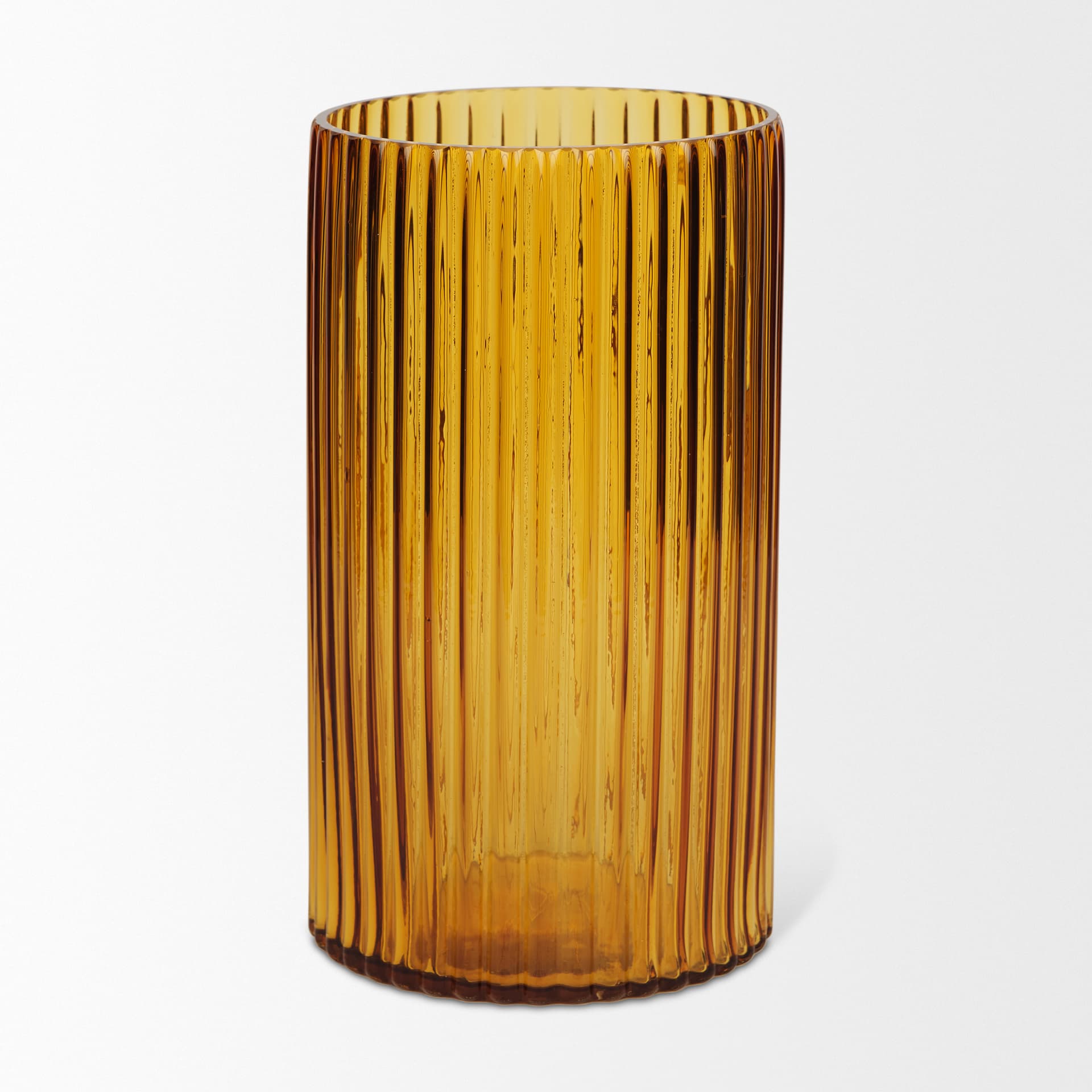 Dawn 11.4" Ribbed Amber Glass Vase — product photograph