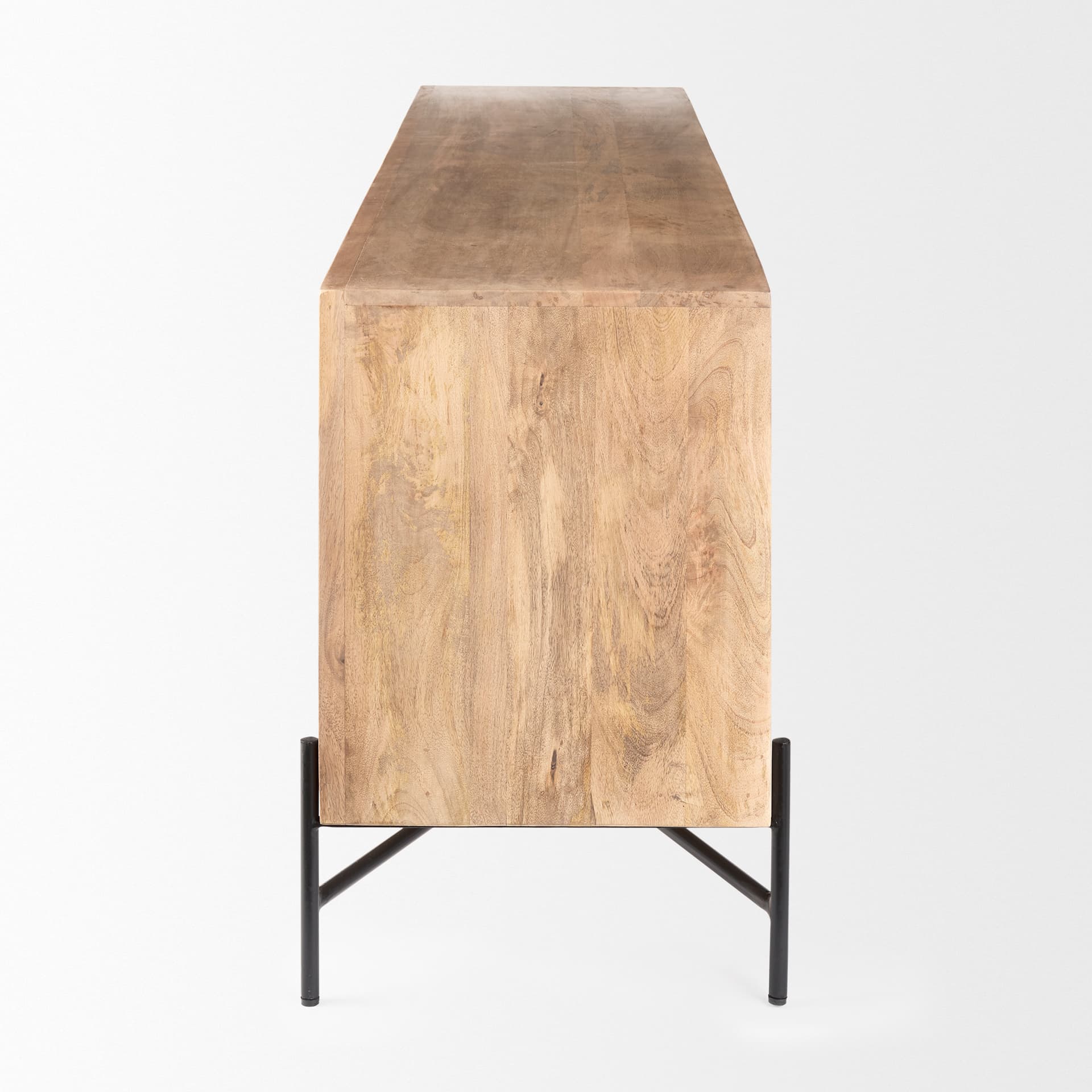 Cairo 78x19 Brown Solid Wood Black Metal Base 4 Door Cabinet Sideboard — product photograph