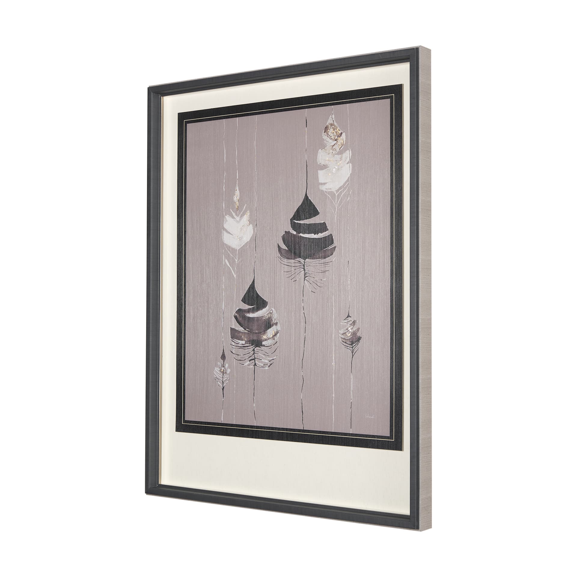 Rain of Feather Warm Gray by Mercana Studio Hand Embellished Framed Art Print Matted under Glass — product photograph