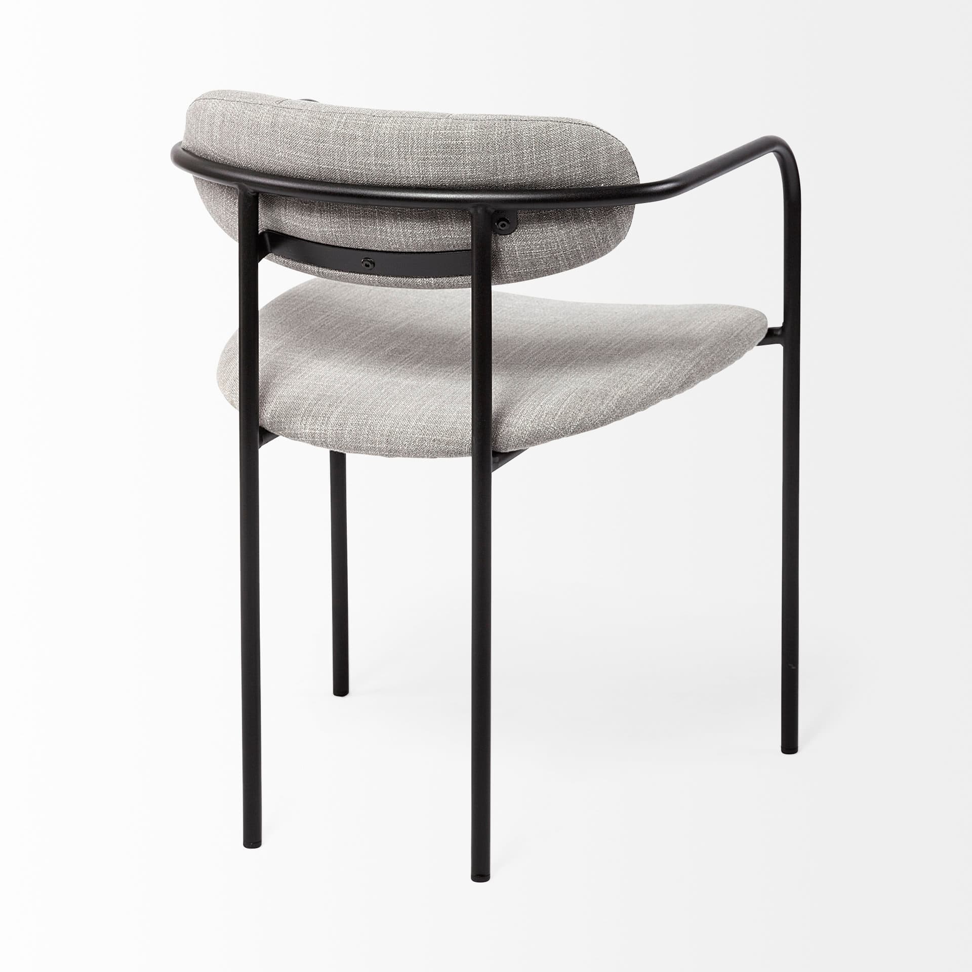 Parker Curved Back Dining Arm Chair | Gray Fabric w/ Black Metal — product photograph