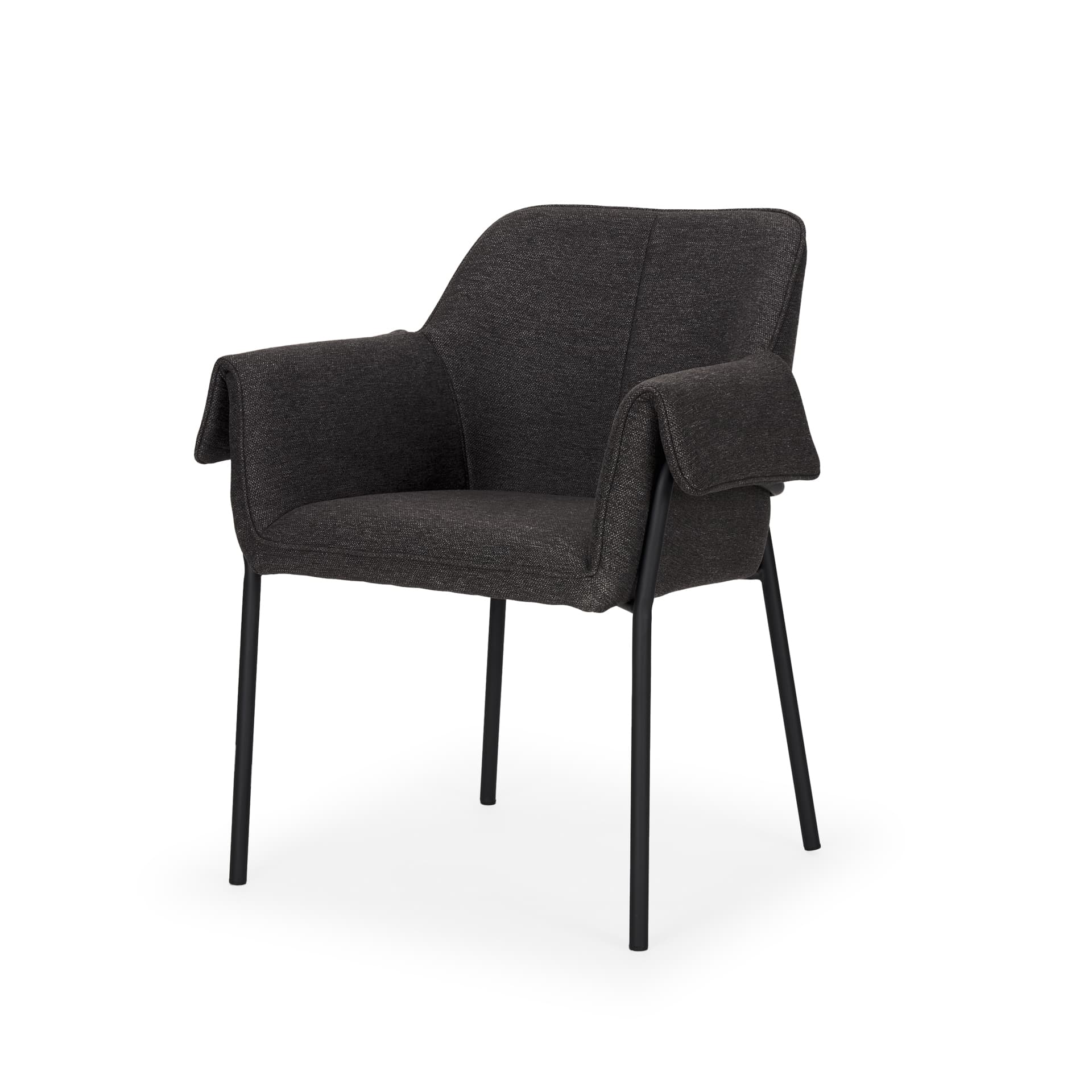 Brently Curved Back Dining Arm Chair | Gray Fabric w/ Metal — product photograph