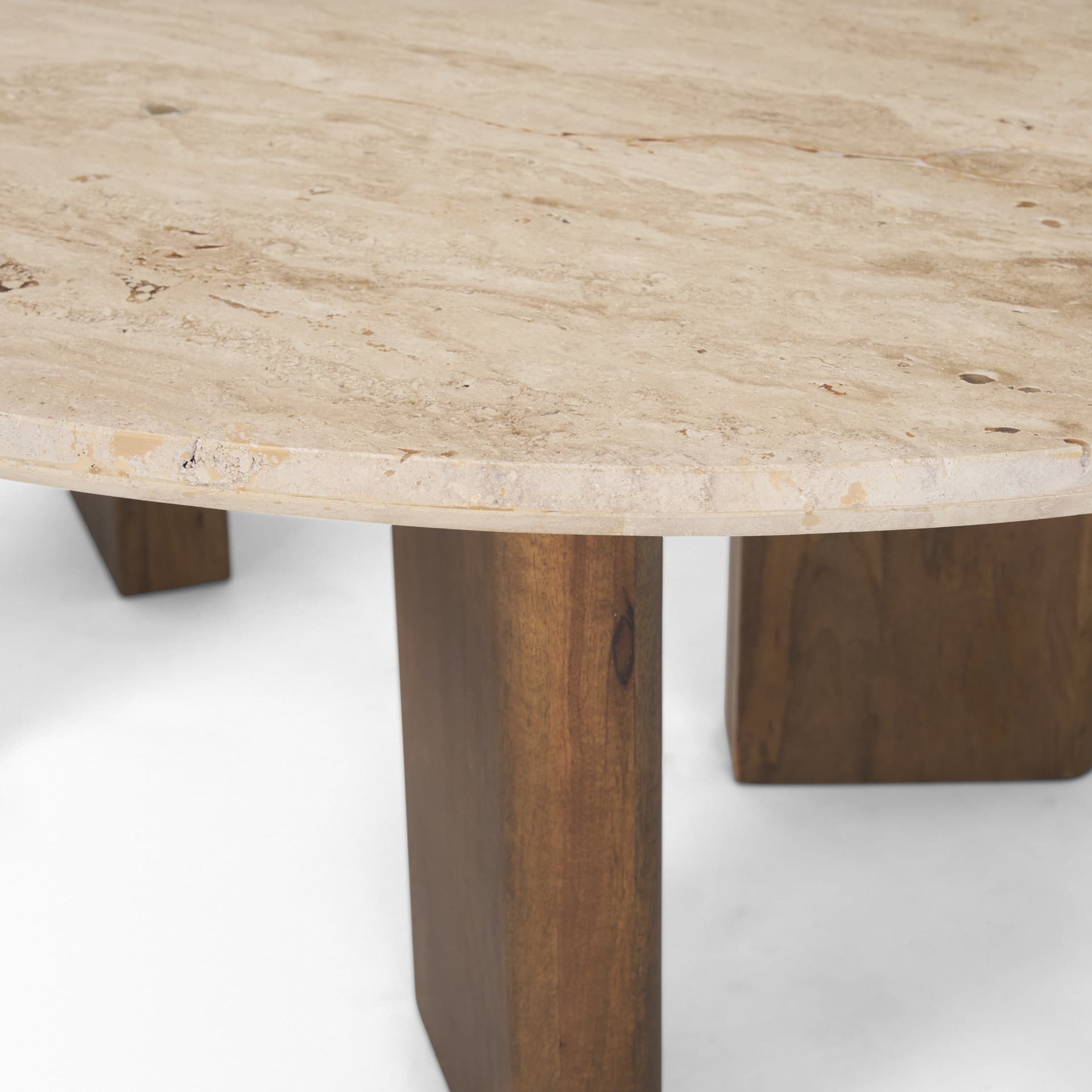 Syona Travertine + Mango Wood leg Oval Coffee table — product photograph