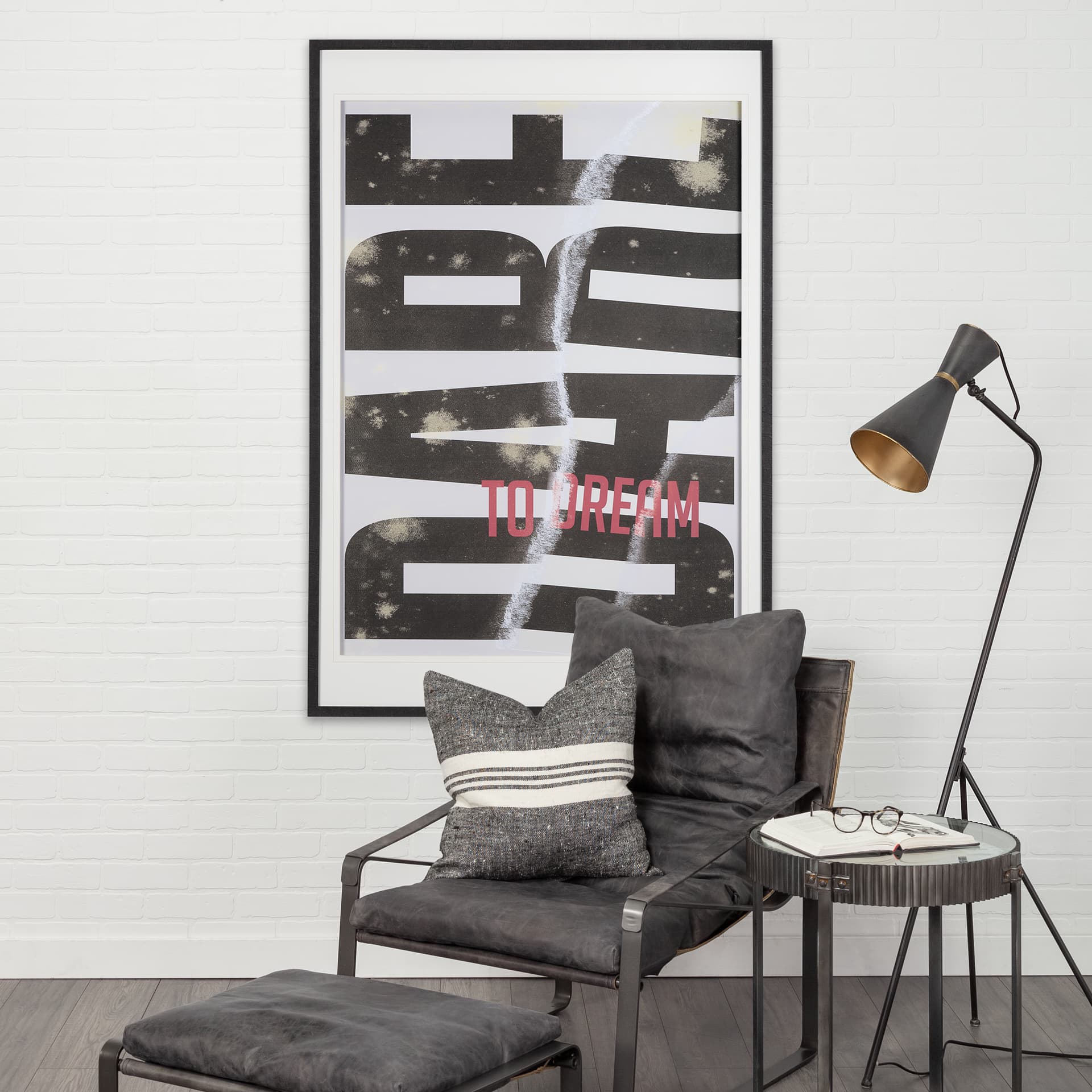 Dare To Dream by Mercana Studio a Framed Art Print Matted under Glass — in a styled room