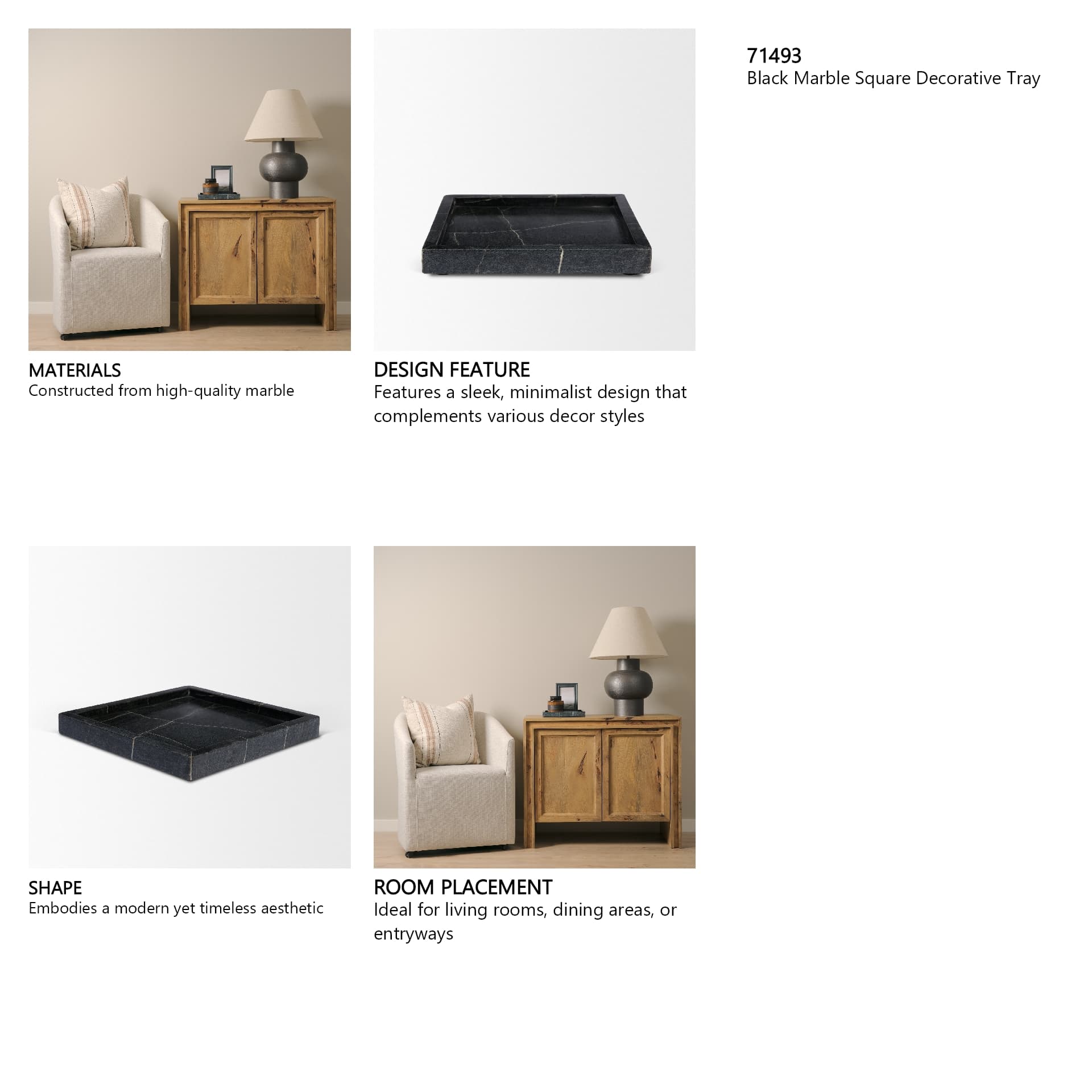 Stratus Black Marble Square Decorative Tray — in a styled room