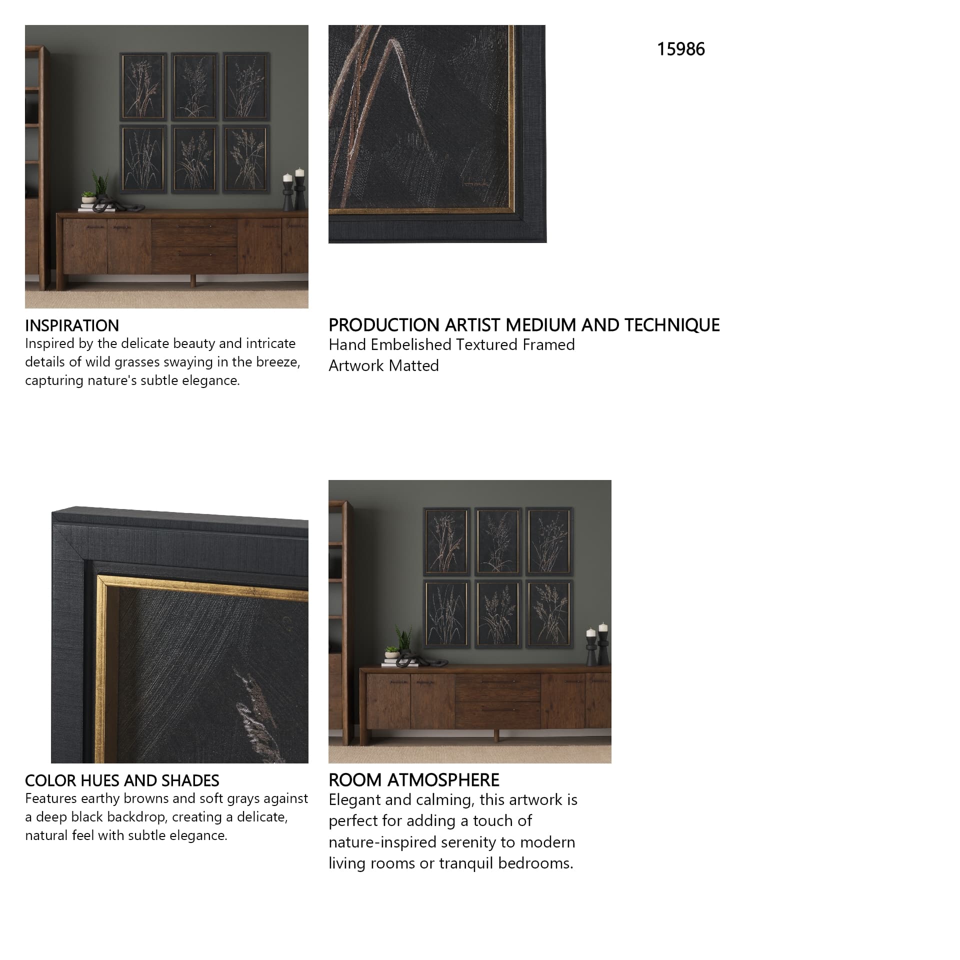 Golden Grasses VI by Mercana Studio Hand Embelished Textured Framed Artwork Matted — in a styled room