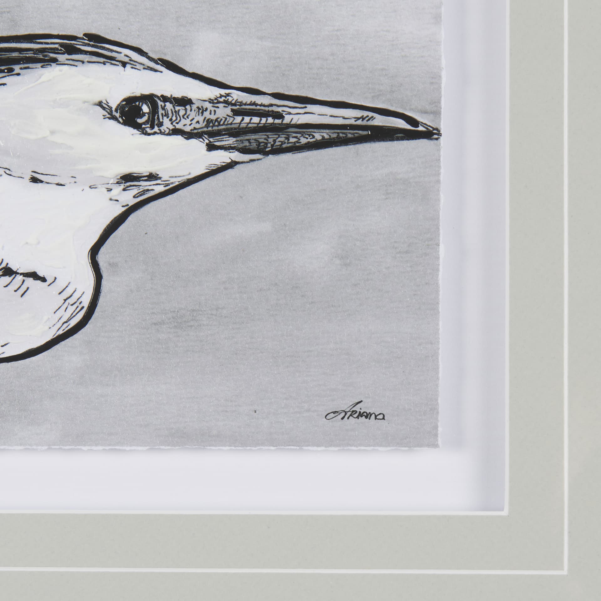 Bird Portrait Sketch III by Mercana Studio Hand Embellished Framed Art Print Matted under Glass — product photograph