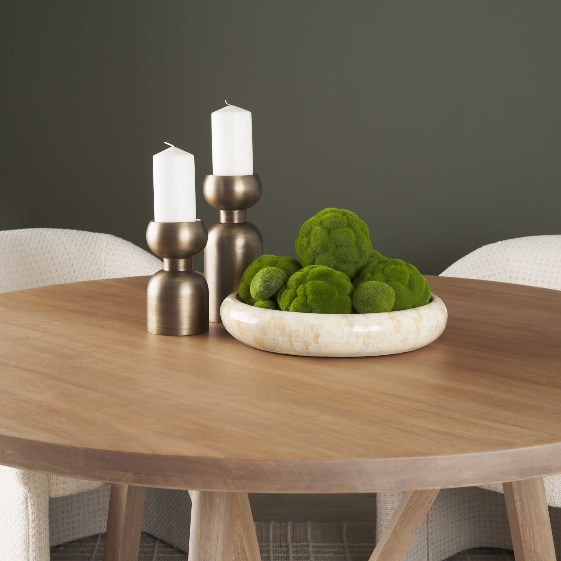 Ophelia Cream and Beige Glazed Terracotta Decorative Bowl — in a styled room