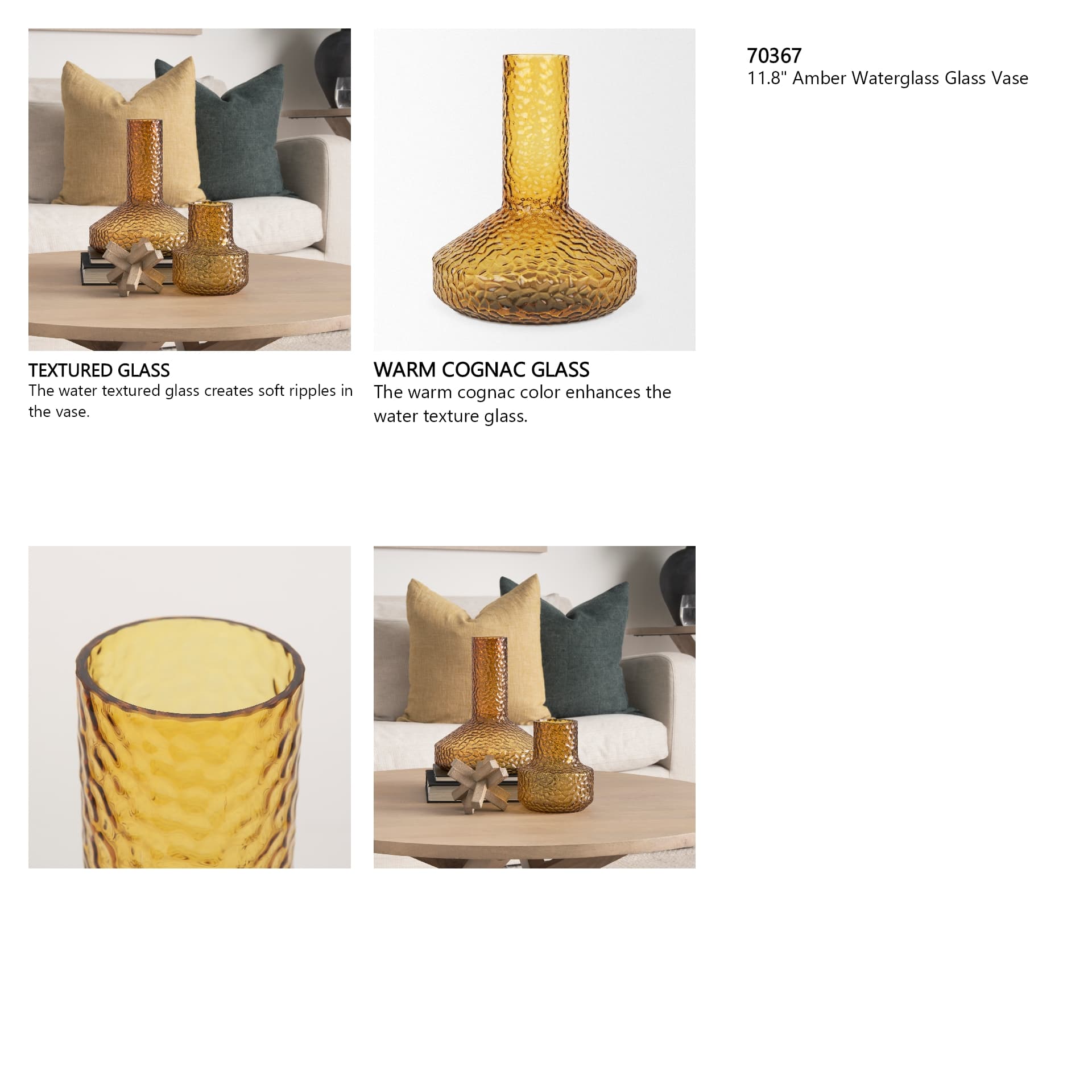 Jolene 11.8" Amber Waterglass Glass Vase — in a styled room
