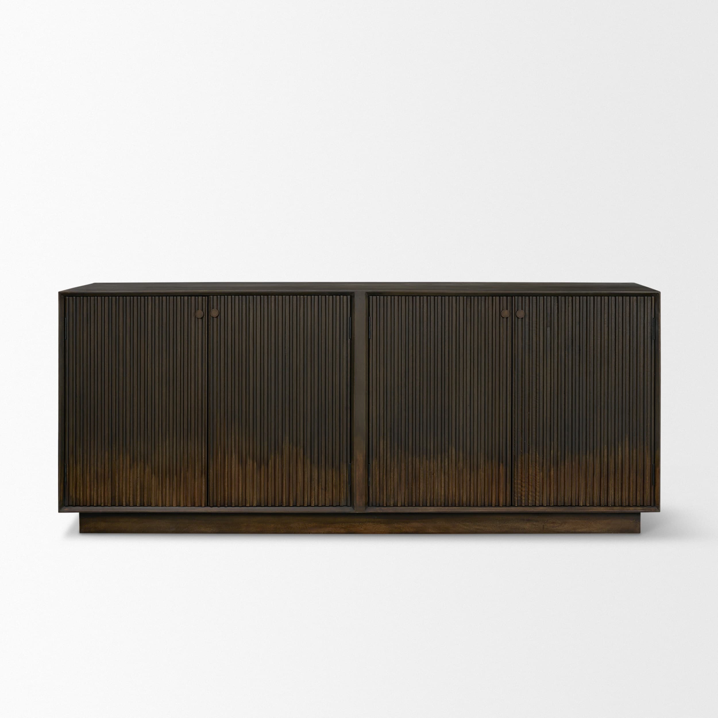 Cinder Distressed Dark Brown Wood Reeded 4-Door Closed Sideboard — product photograph