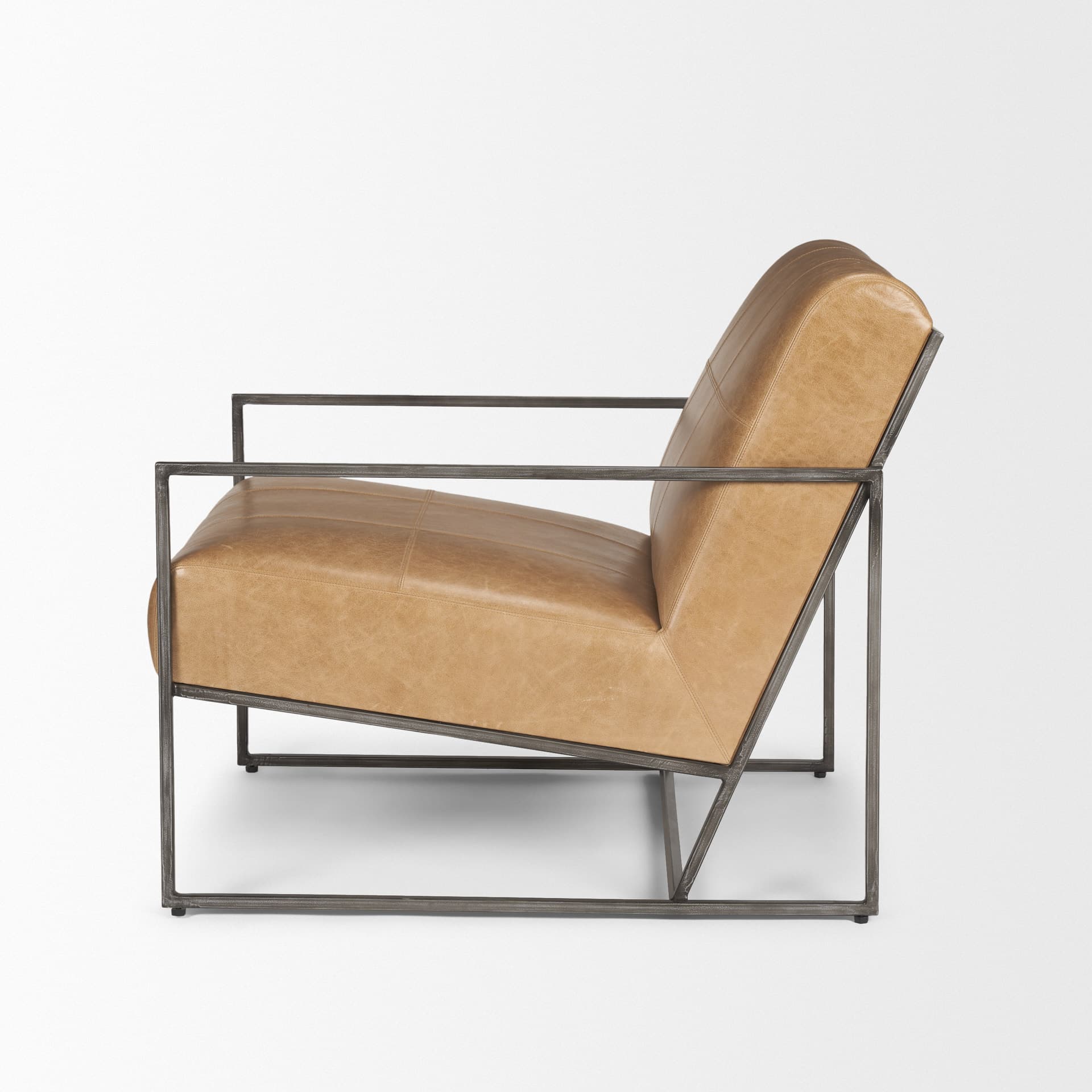 Stratton Gunmetal w/ Genuine Brown Leather Upholstered Accent Chair — product photograph