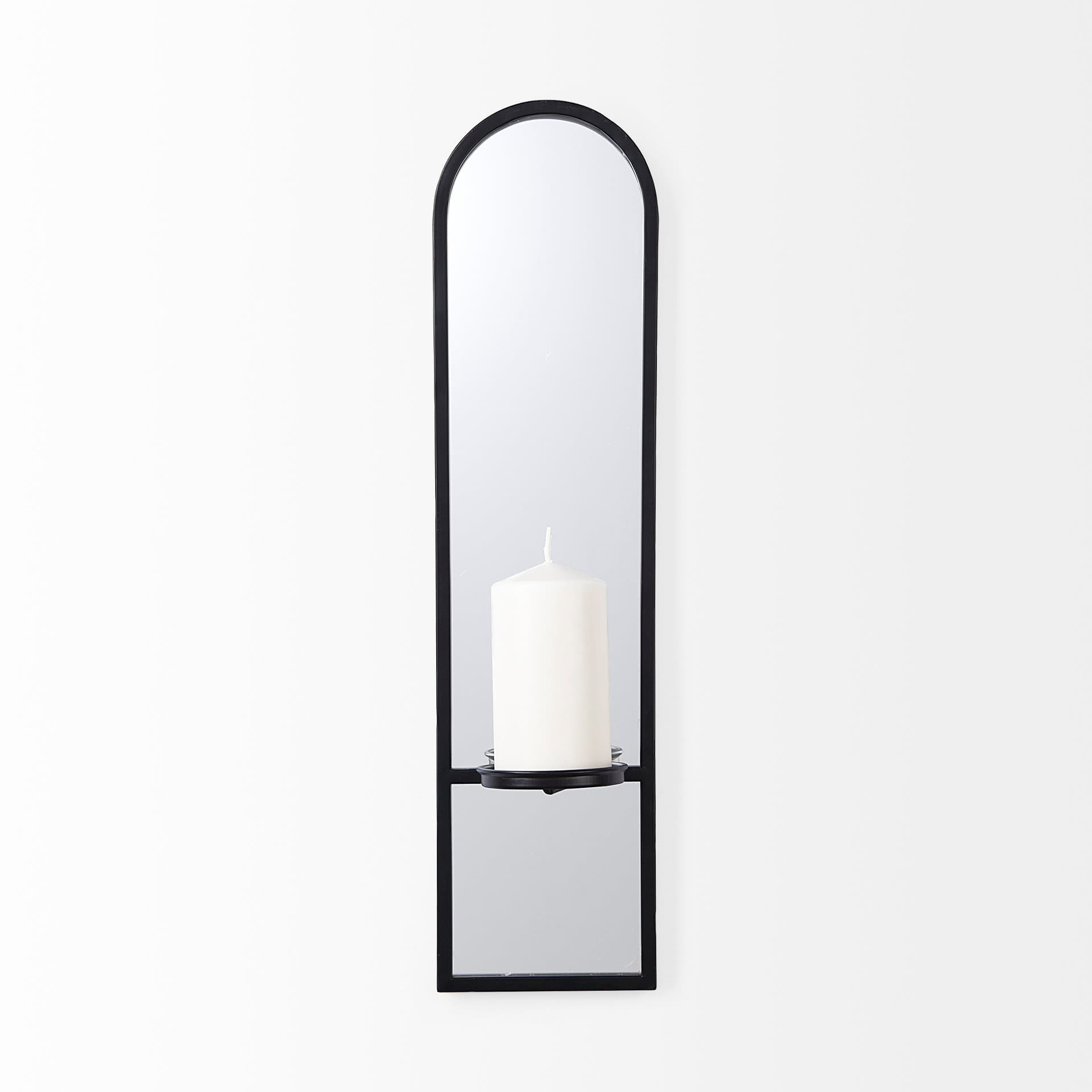 Evianna 7L x 7W x 25H Mirrored W/Black Metal Frame Wall Candle Holder — product photograph