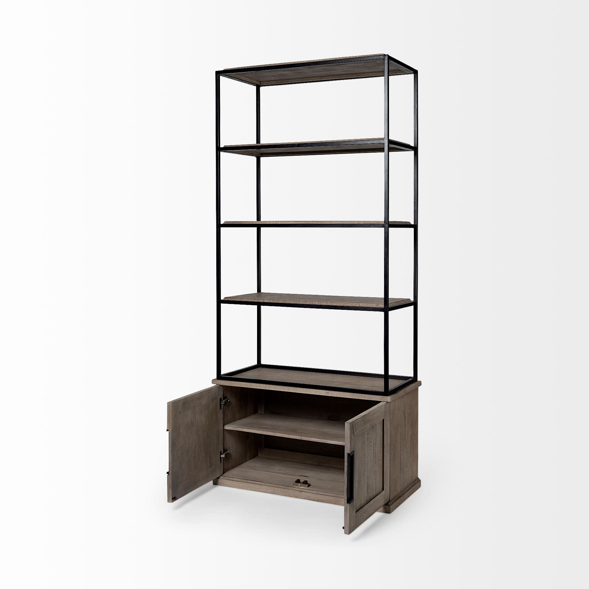 Braxton II Light Brown Wood and Iron Three Shelf Shelving Unit 41.5L x 18.5W x 9 — product photograph