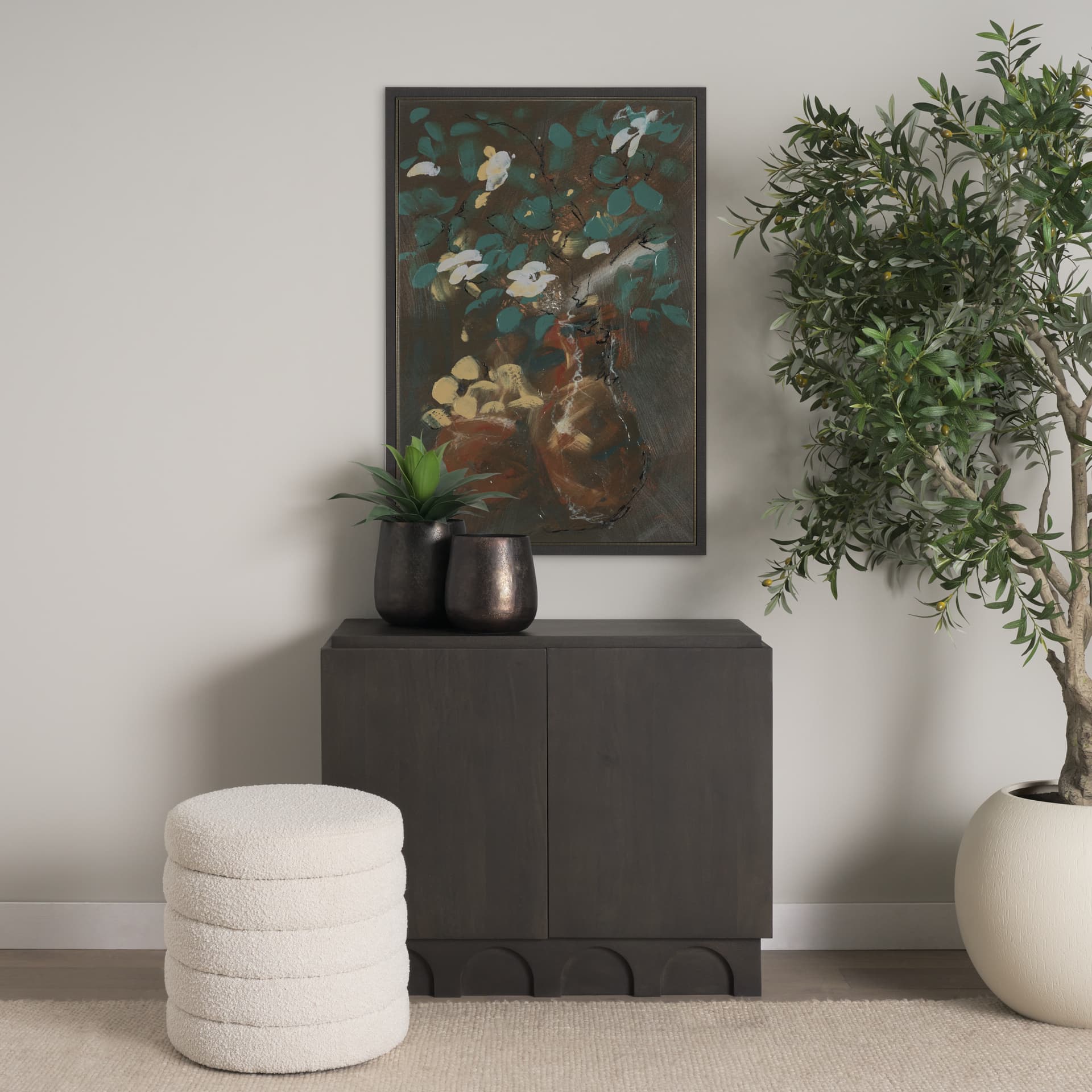 Graphite Sensation I by Mercana Studio a Hand Embellished Textured Framed Canvas — in a styled room