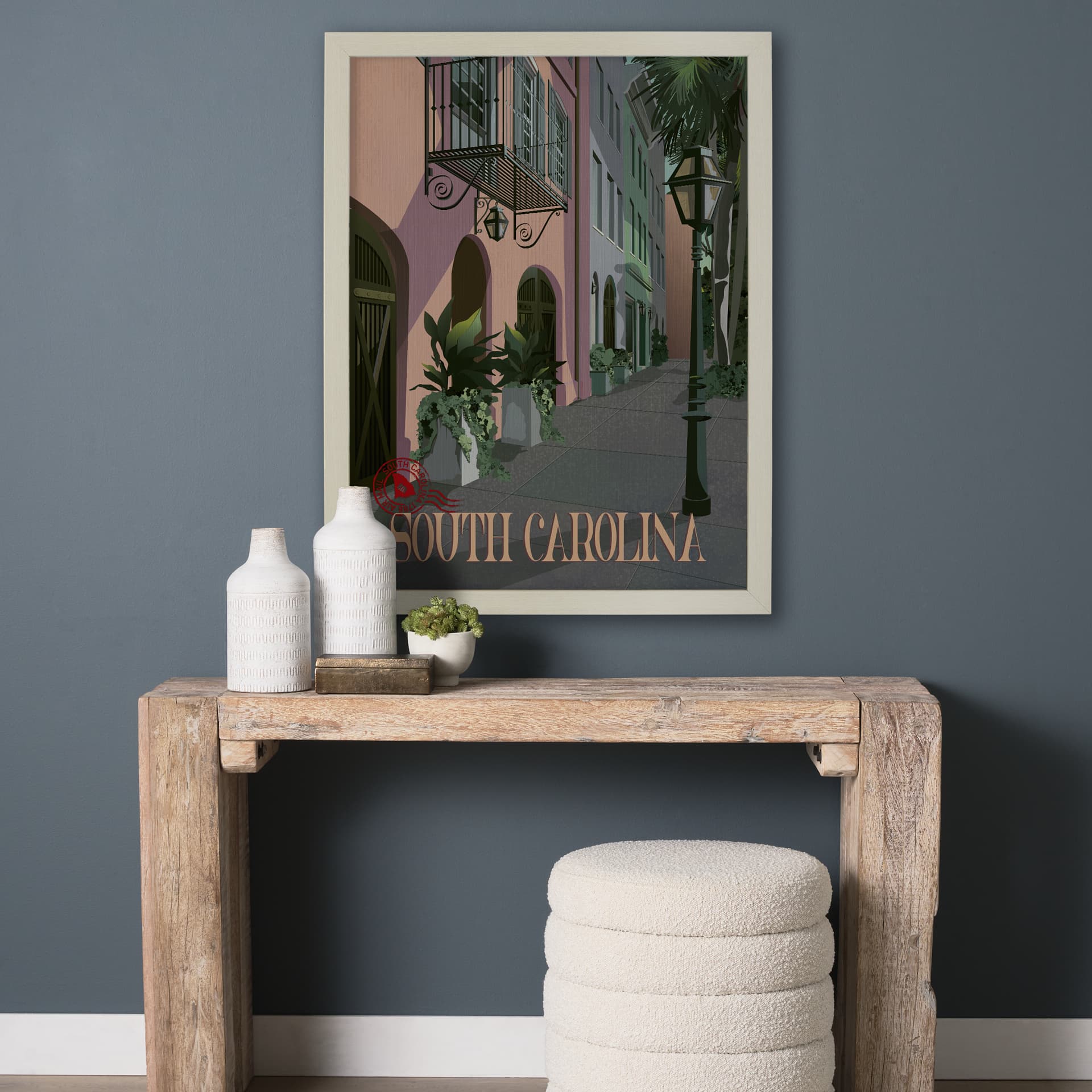South Carolina Go USA (L) by Mercana Studio a Hand Embellished Decograph Framed Art Print — in a styled room