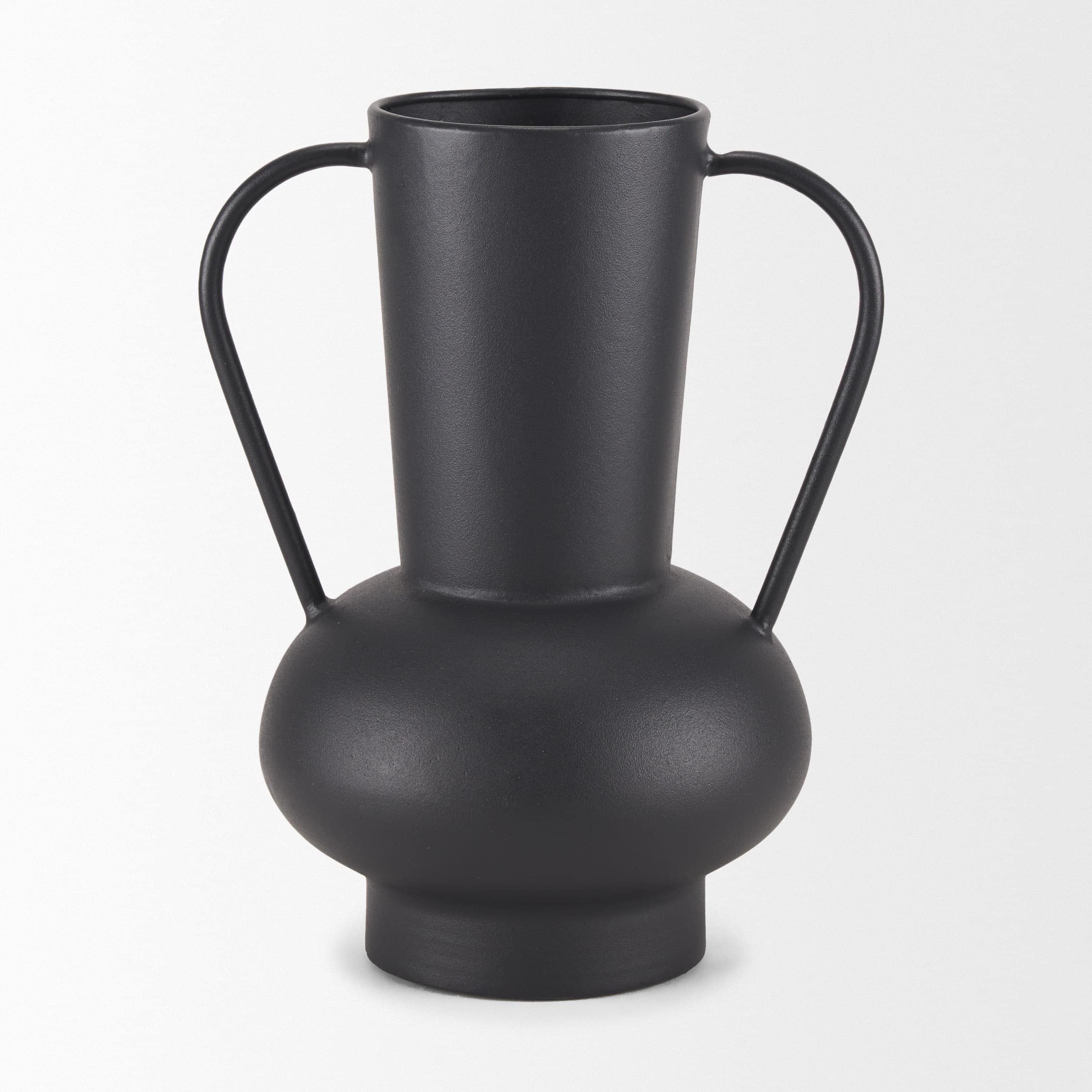 Tasya Large Matte Black w/ Handles Metal Vase — product photograph
