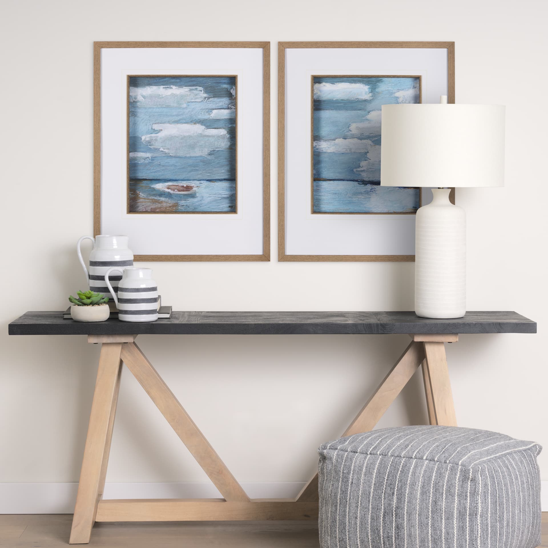 Cloud Bay II by Mercana Studio a Hand Embellished Textured Framed Art Print Matted under Glass — in a styled room
