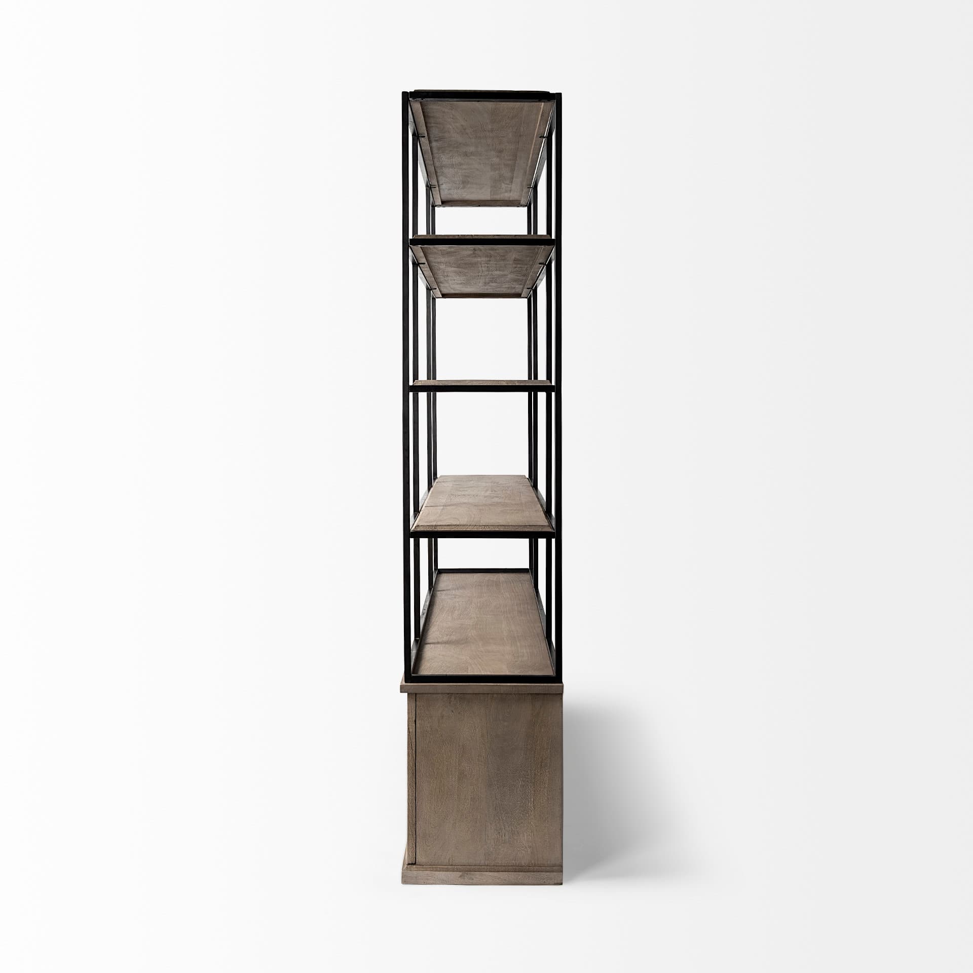 Braxton I Light Brown Wood and Iron Three Shelf Shelving Unit 81.5L x 18.5W x 90 — product photograph