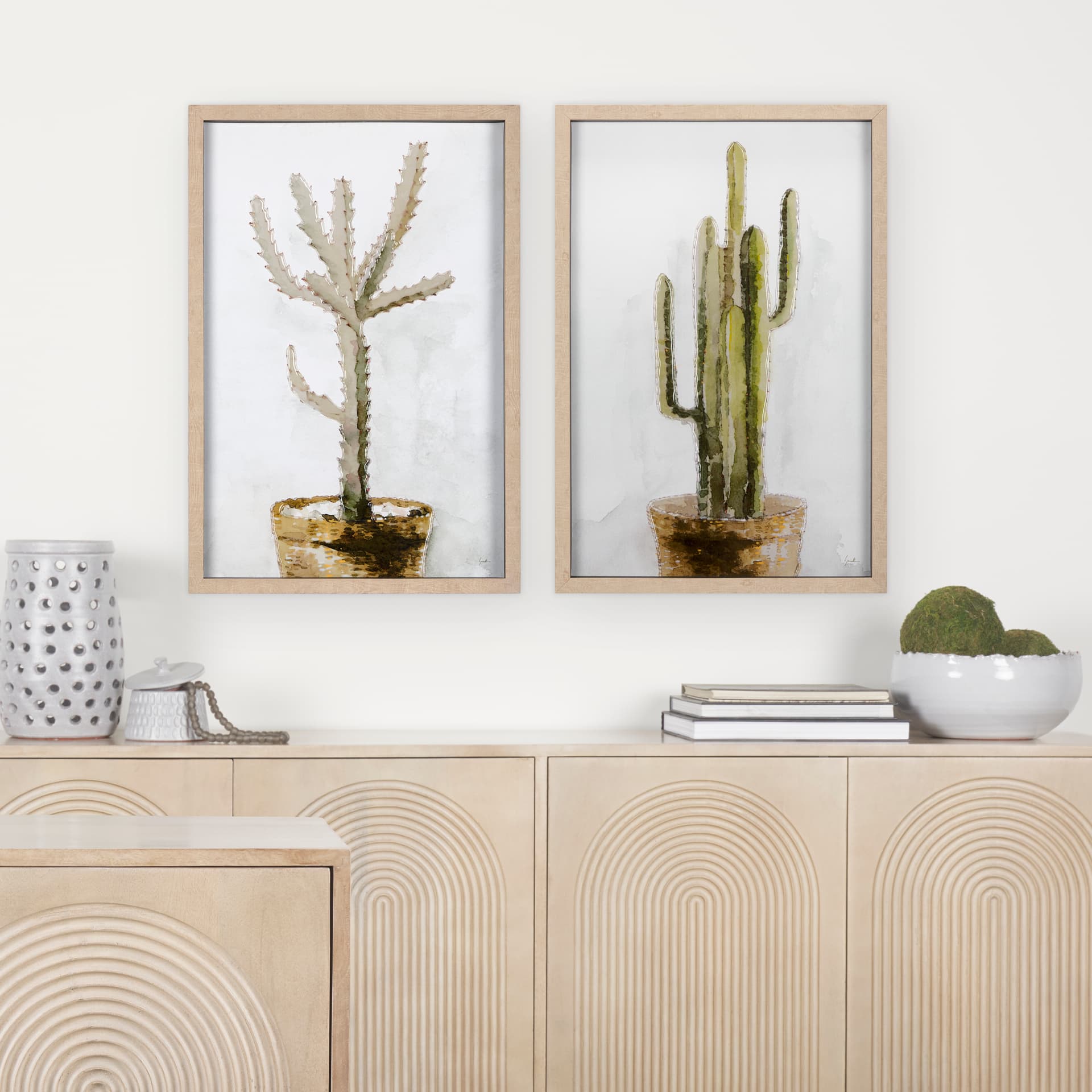 Arid Solitude II by Mercana Studio a Hand Embellished Textured Framed Art Print Matted under Glass — in a styled room