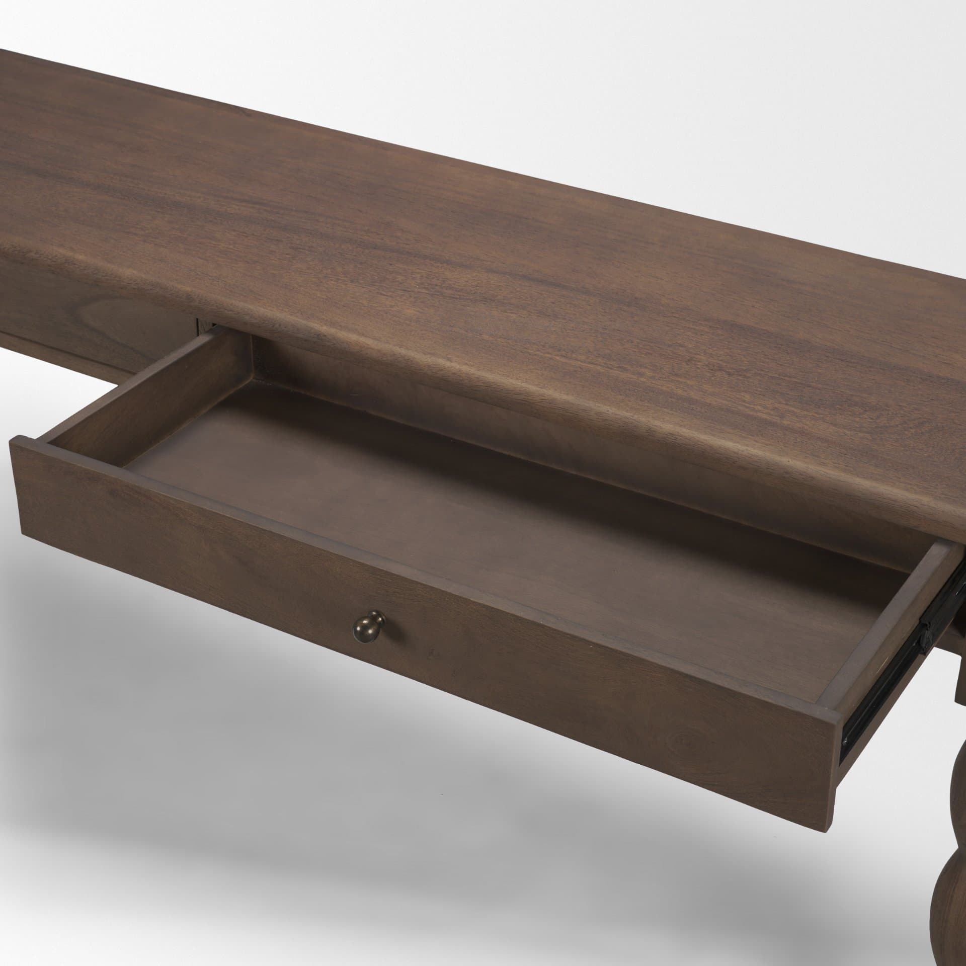 Angeline Spool Turned Console Table | Dark Brown Wood | 2 Drawers — product photograph