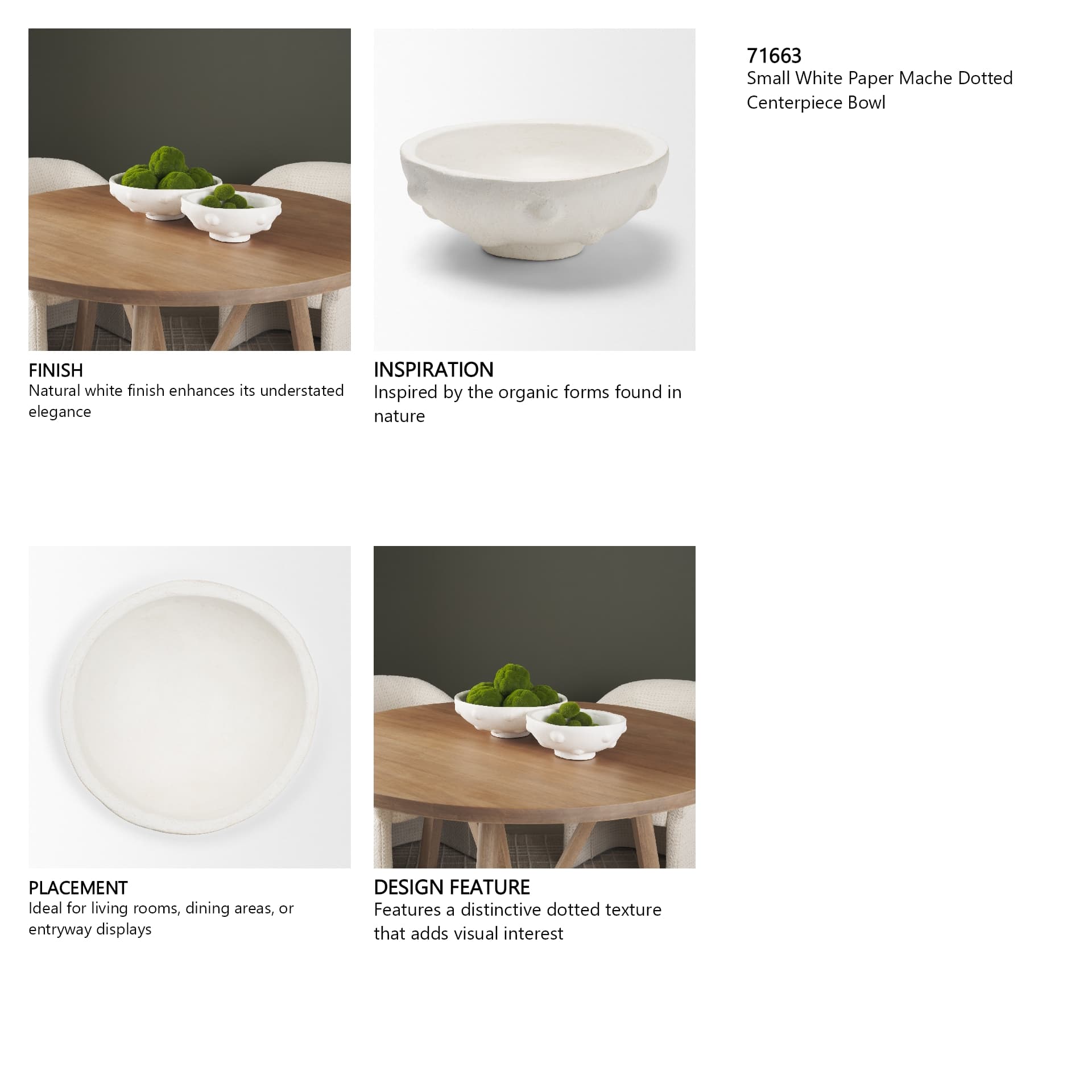 Punto Small White Paper Mache Dotted Centerpiece Bowl — in a styled room