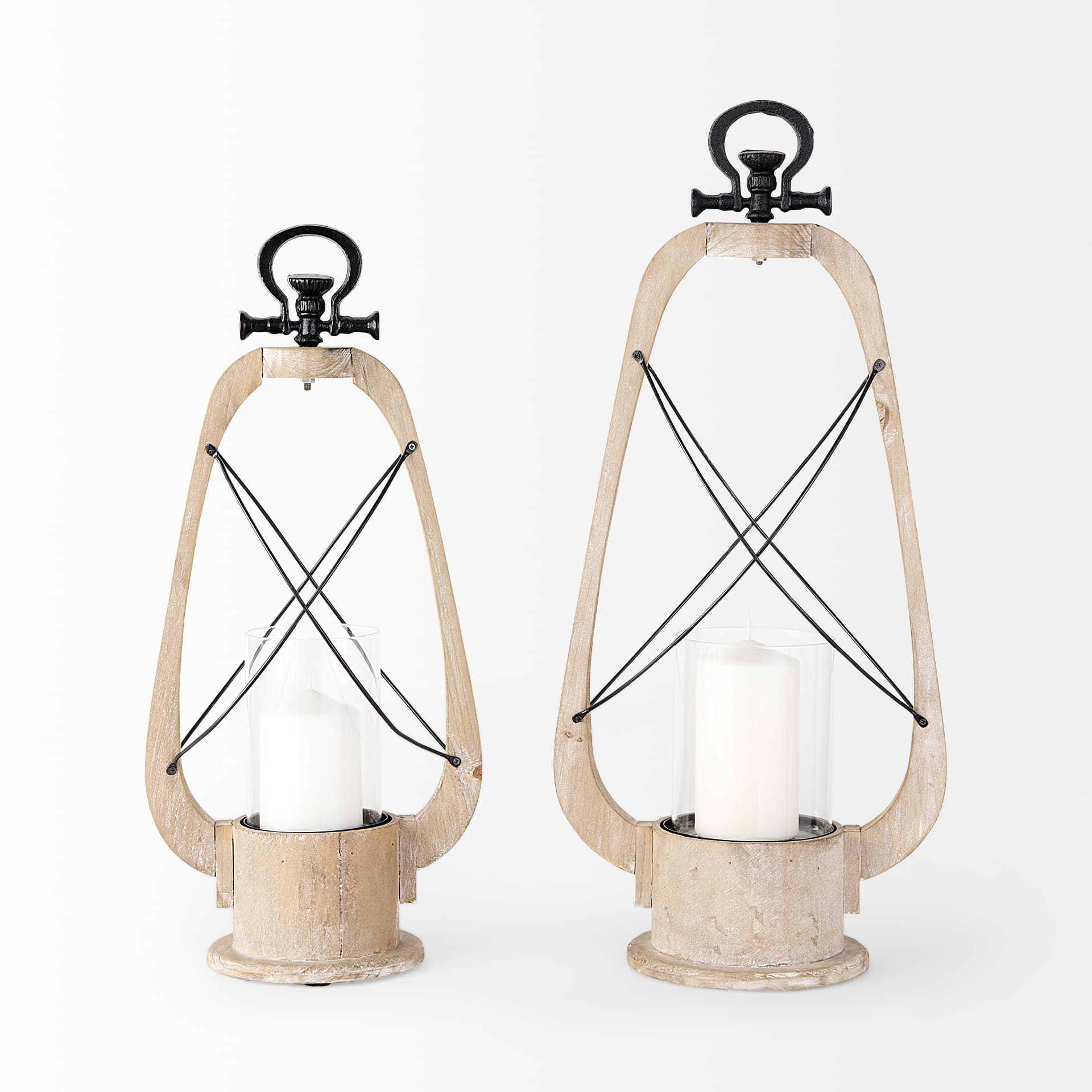 Zain II Large Brown Wooden Vintage Inspired Candle Holder Lantern — product photograph