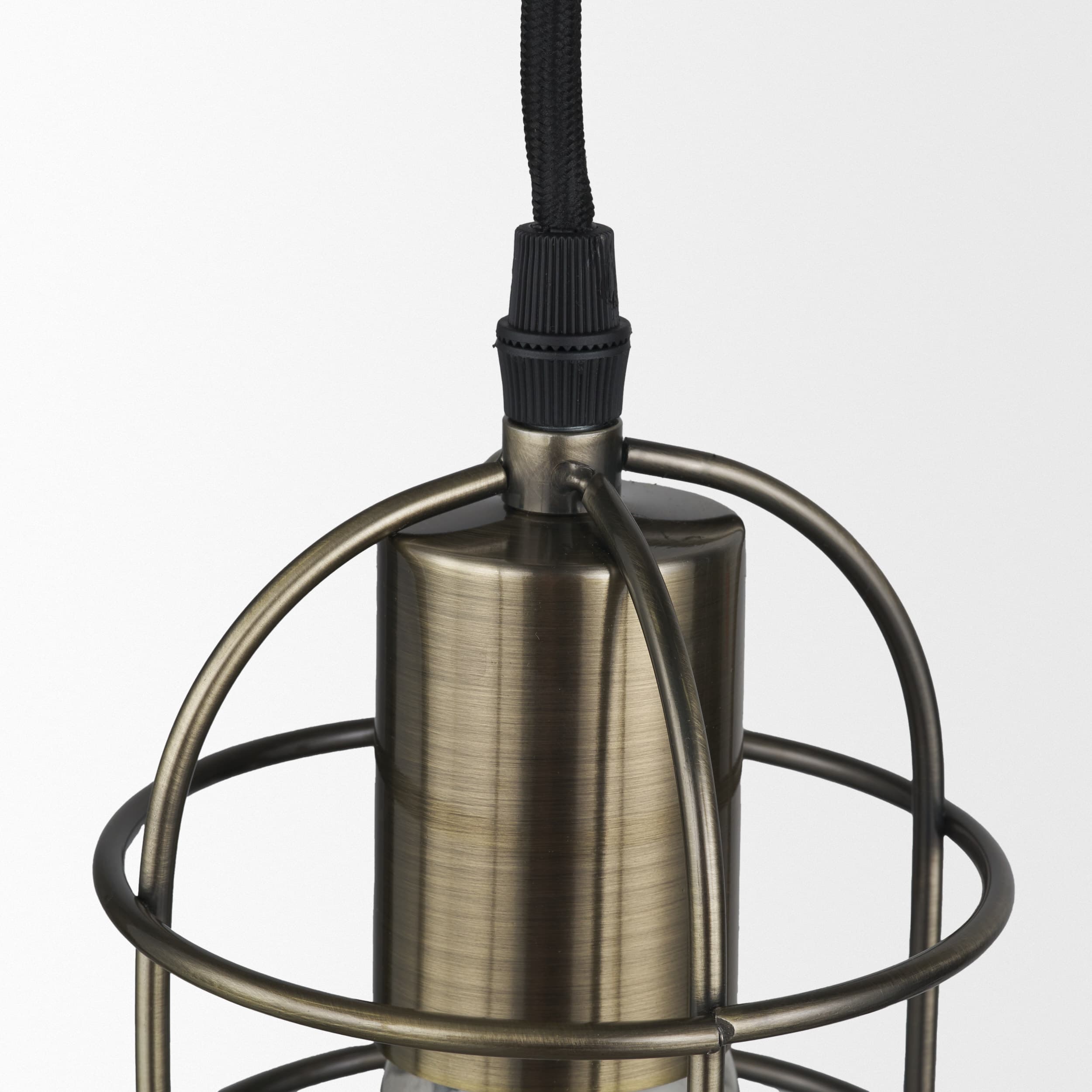 Hines I 4x8 Antiqued-Brass Metal Cage Pendant Light — product photograph